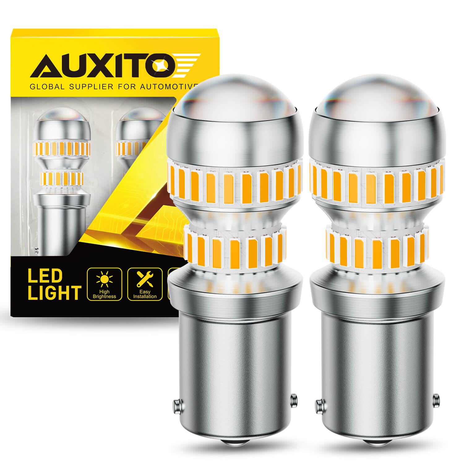 AUXITO 54H Series 1156 LED Bulbs Amber Yellow 400% Super Bright 7506 BA15S P21W LED Bulb with Projector for Front Rear LED Turn Signal Bulb DRL Marker Blinker Parking Lights product image