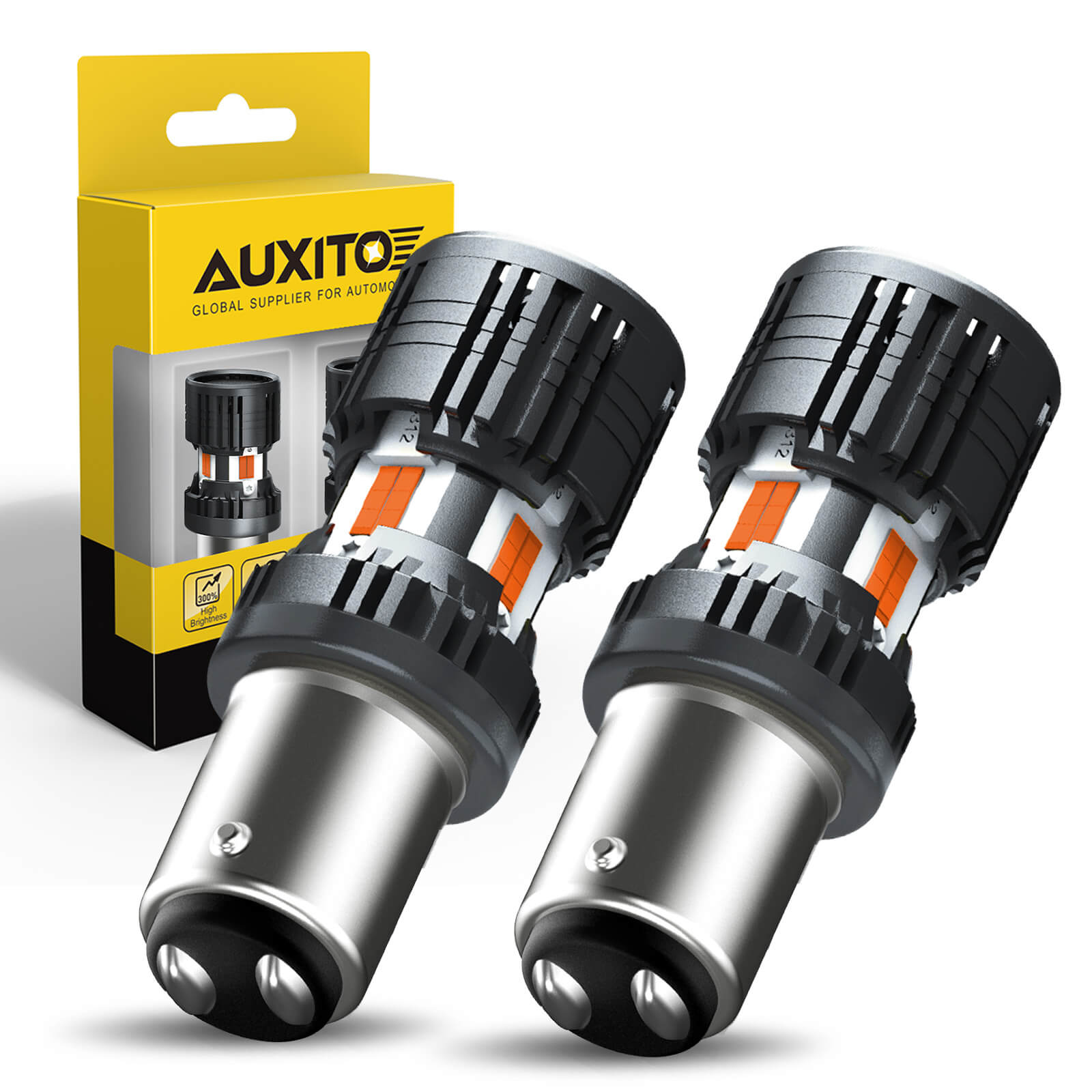 AUXITO CANBUS 4KP8 Series 1157 LED Bulbs Amber Yellow with Built-in Resistor 2057 2357 7528 BAY15D P21/5W Anti-Hyper Flash Error Free Front Rear Turn Signal Lights Blinker Marker DRL Parking Lights product image