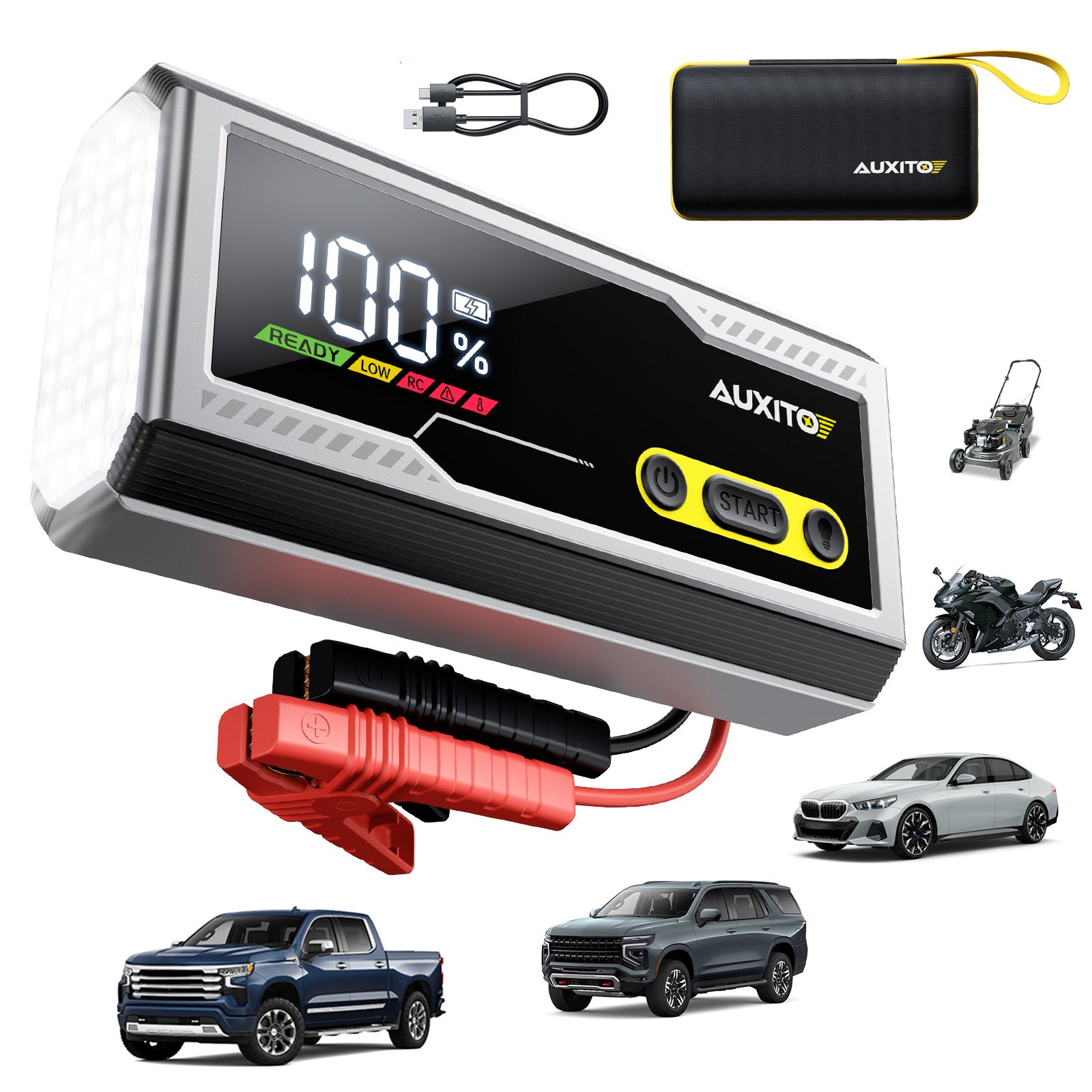 AUXITO T3 6000A Jump Starter, 12V Car Battery Jump Starter, Up to All Gas & 12L Diesel Engine with LED Display, Portable Jump Box with 3 Modes Flashlight and Jumper Cable, Storage Case product image