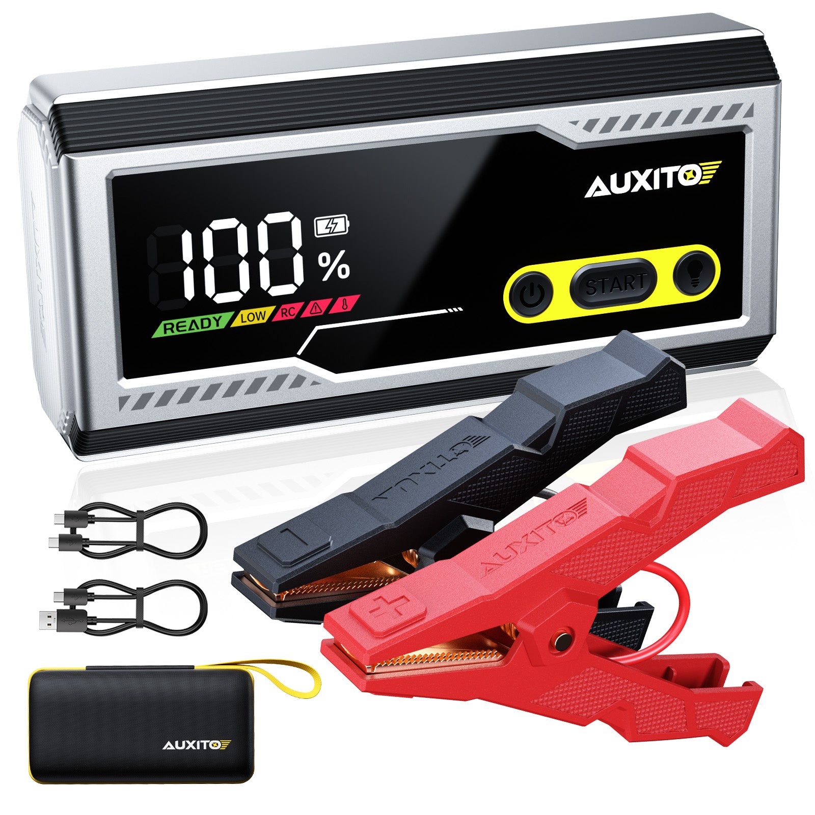 AUXITO T4 8000A Car Jump Starter, Portable 12V Jump Box for Gas & Diesel, Battery Booster Pack with Smart Clamps, Power Bank USB Port, LED Flashlight (SOS/Strobe), Large LCD, IP68 Water-Resistant product image