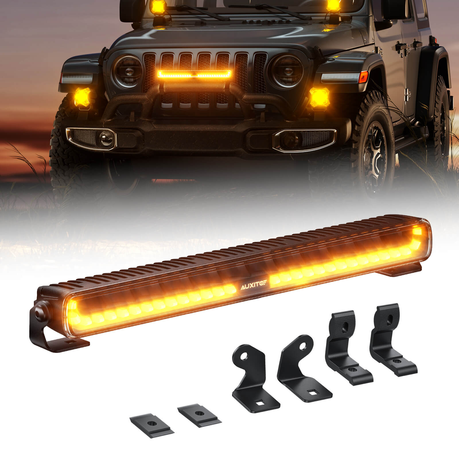 AUXITO X-Plore 1 Series | 20" LED Light Bar with Dual-Output White Main Beam, White/Amber Dynamic DRL, and 4 Amber Flash Modes, Single Row product image