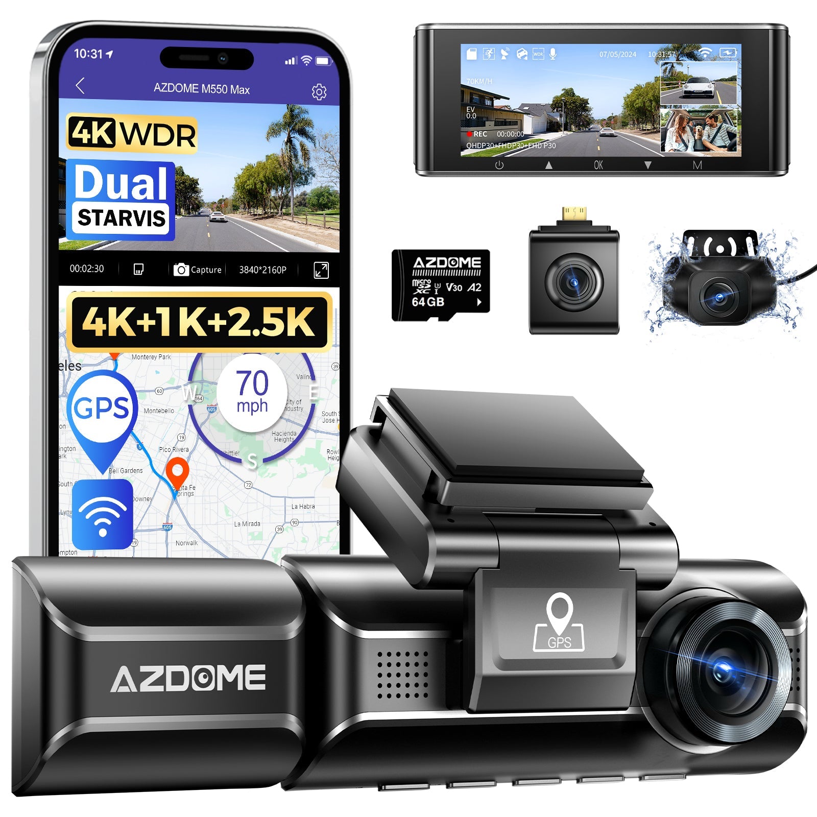 AZDOME M550 Max 3-Channel 4K Dash Cam | Front, Cabin & Rear Night Vision product image