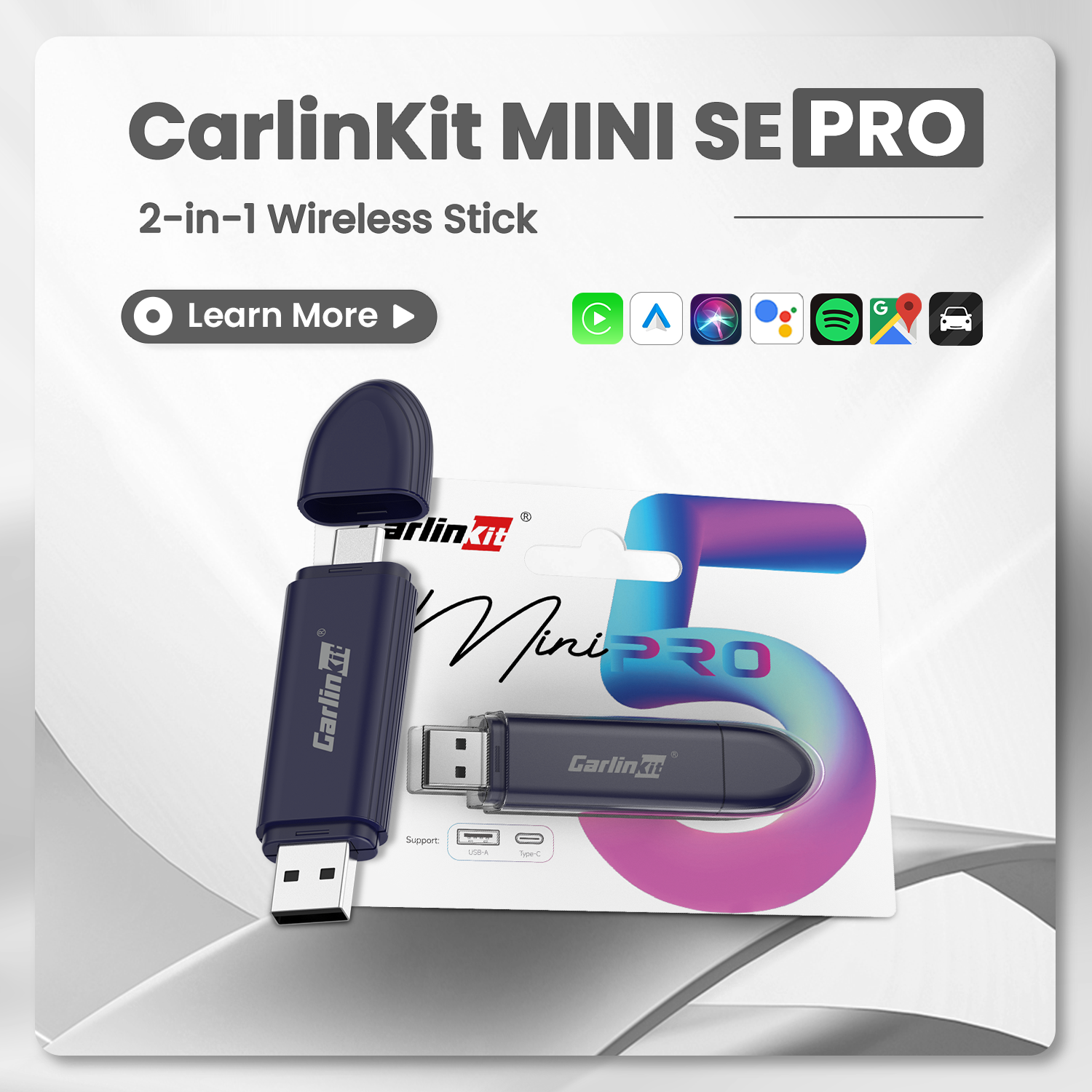 Mini5 SE PRO Small & Compact Wired to Wireless Carplay/Android Auto Adapter product image