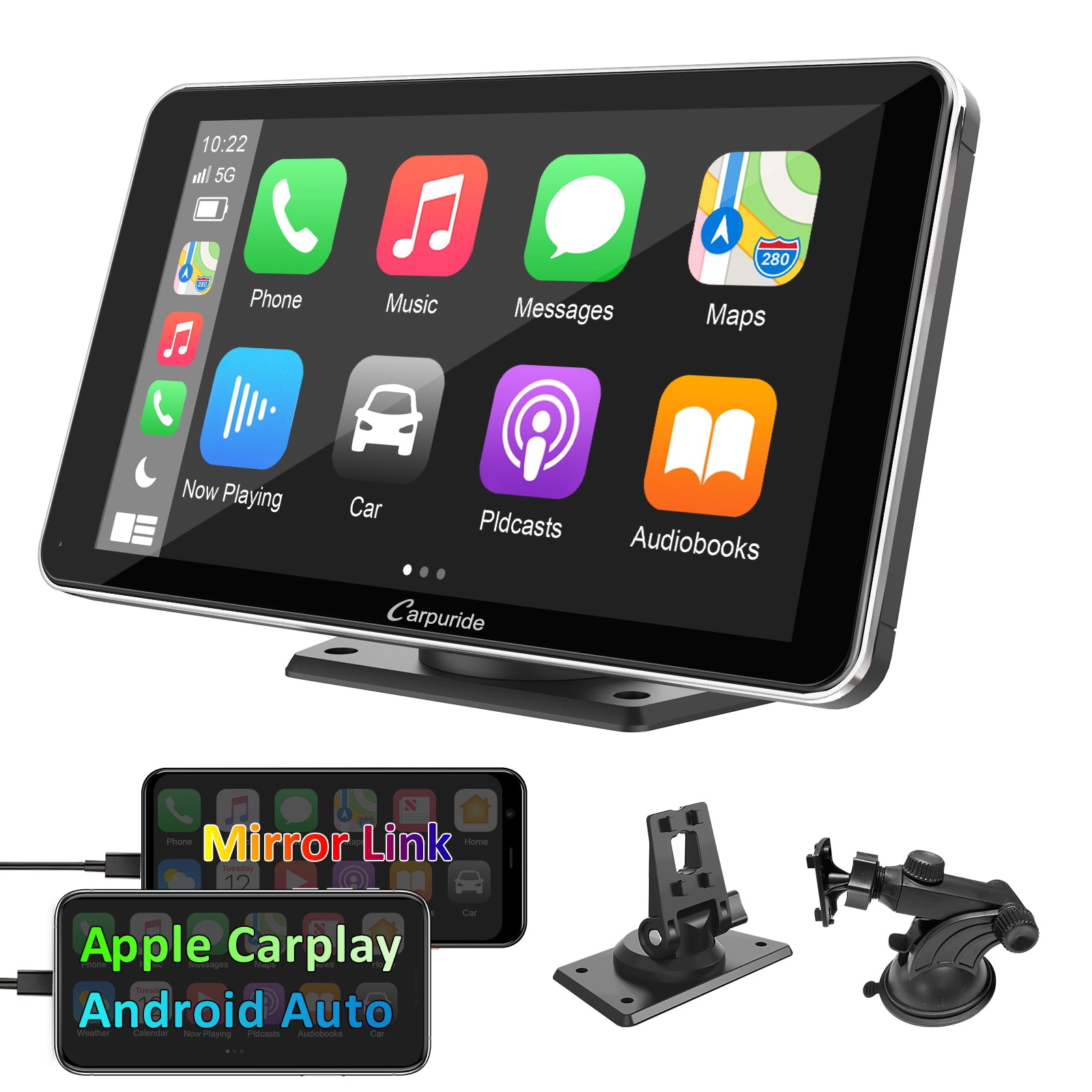 Car Stereo with Carplay/Android Auto,7\" IPS Touch Screen,Silver Frame,Plug and Play Quick Install, Suitable for All Cars,Multimedia Player with Bluetooth, Mirror Link, Google and Siri Assistant product image