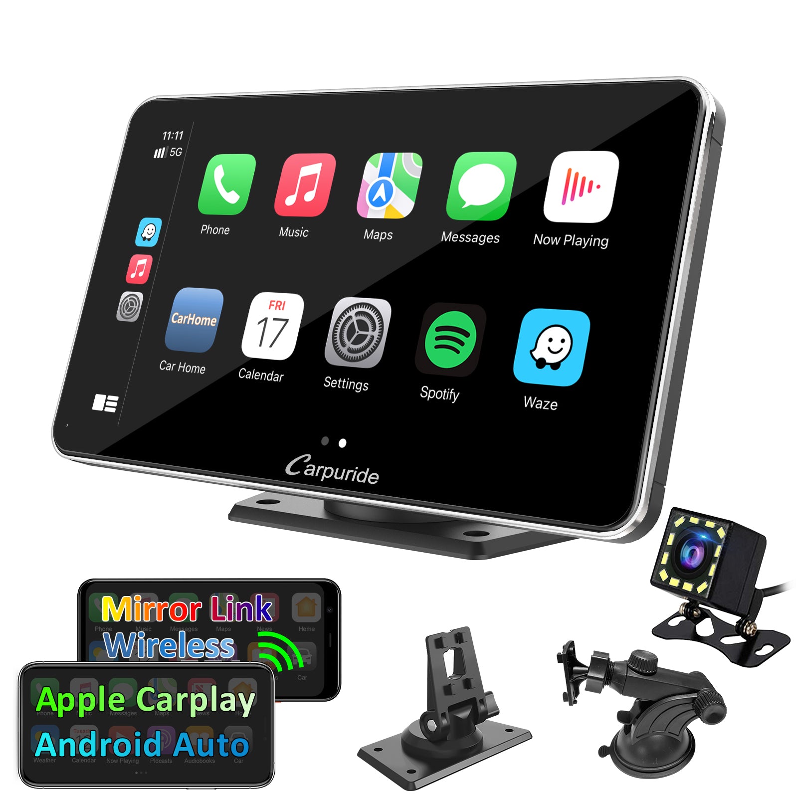 Car Stereo with Wireless Apple CarPlay&Android Auto,Plug and Play Quick Install, Suitable for All Cars, 7 Inch IPS Touch Screen, Multimedia Player with Bluetooth, Mirror Link, Backup Camera,Silver Frame product image