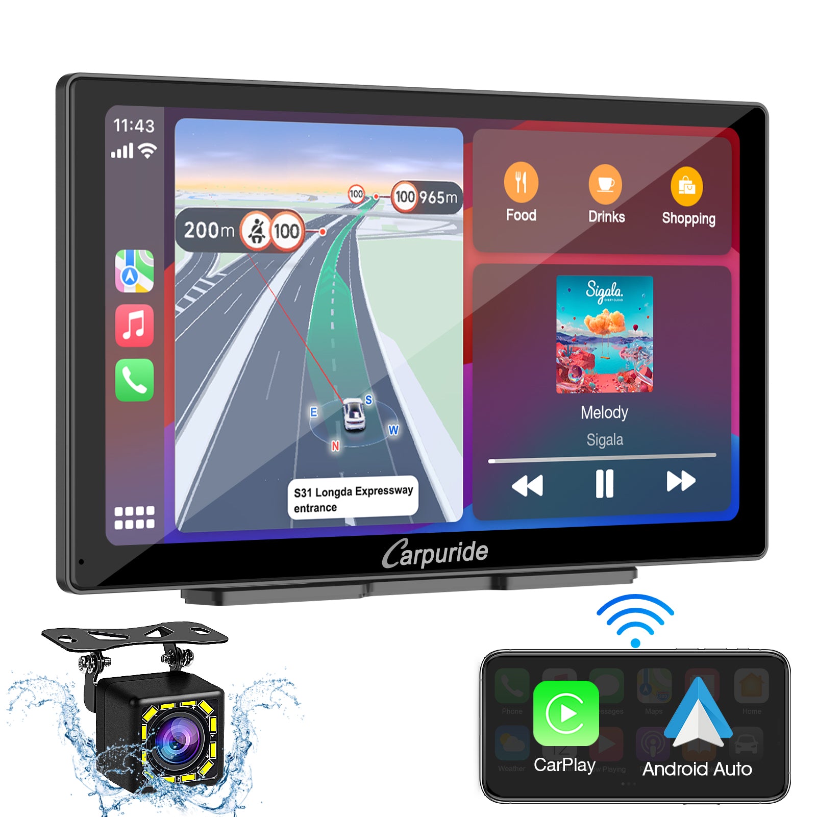 CARPURIDE C98 Portable Smart Multimedia Dashboard Console With Backup Camera product image