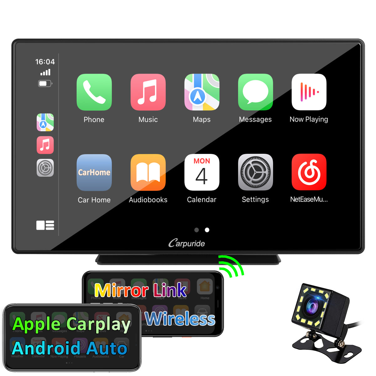CARPURIDE Car Stereo with Wireless Apple CarPlay&Android Auto, 9\" IPS Touch Screen, Multimedia Player & Bluetooth 5.0 Audio Hands Free Calling, GPS/Siri/Google/Mirror Link/Light-sensing/EQ effect with Backup Camera product image