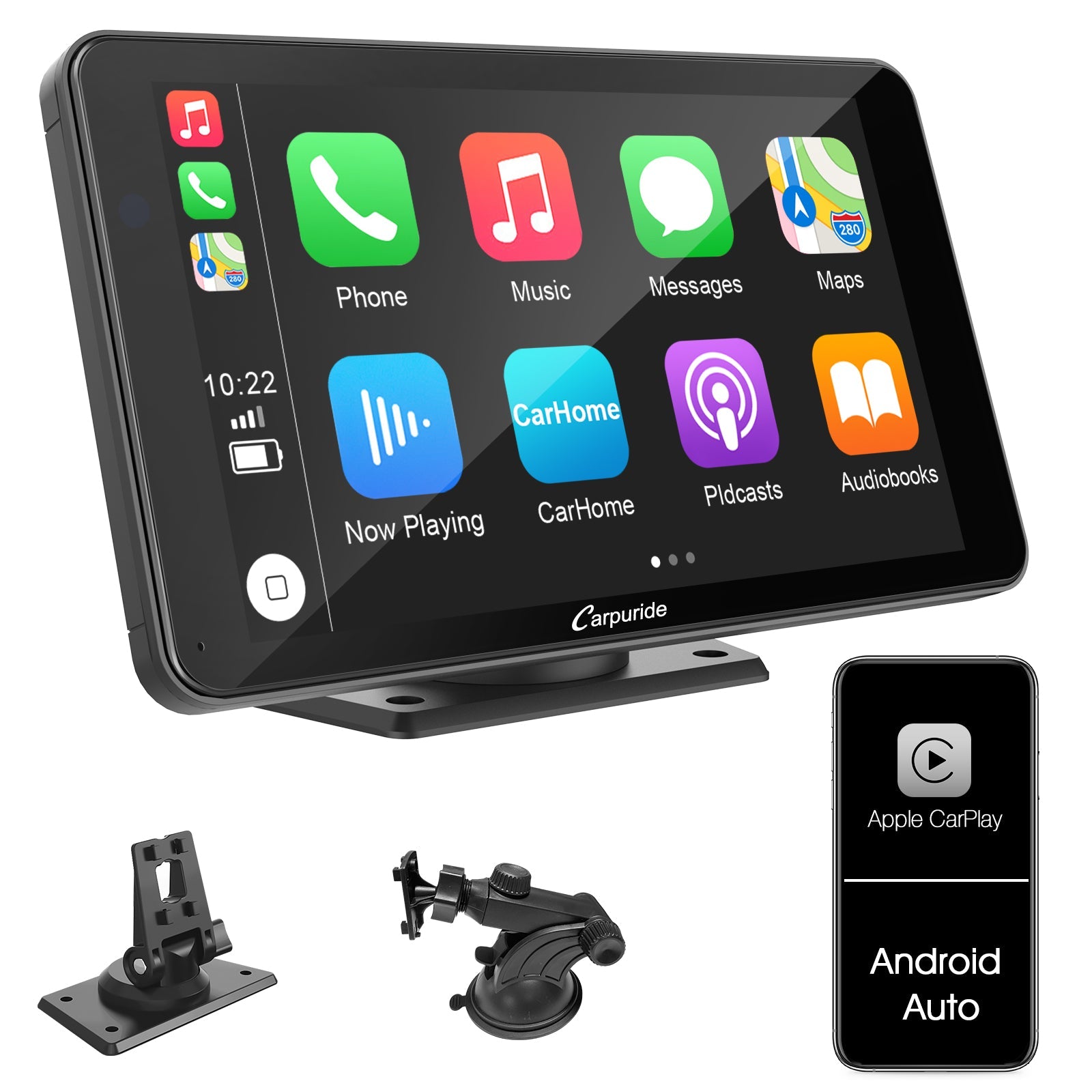 Carpuride Portable Wired CarPlay - Apple CarPlay/Android Auto /7\"IPS Touch Screen/ Multimedia Bluetooth Navigation Dashboard Console product image