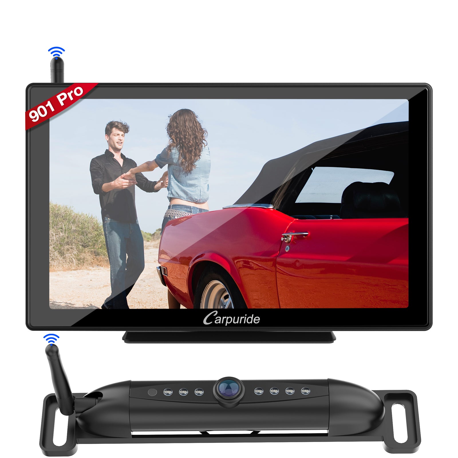 CARPURIDE W901 Pro Portable Smart Multimedia Dual Bluetooth Dashboard Console With WF01 Wireless Rear Camera product image