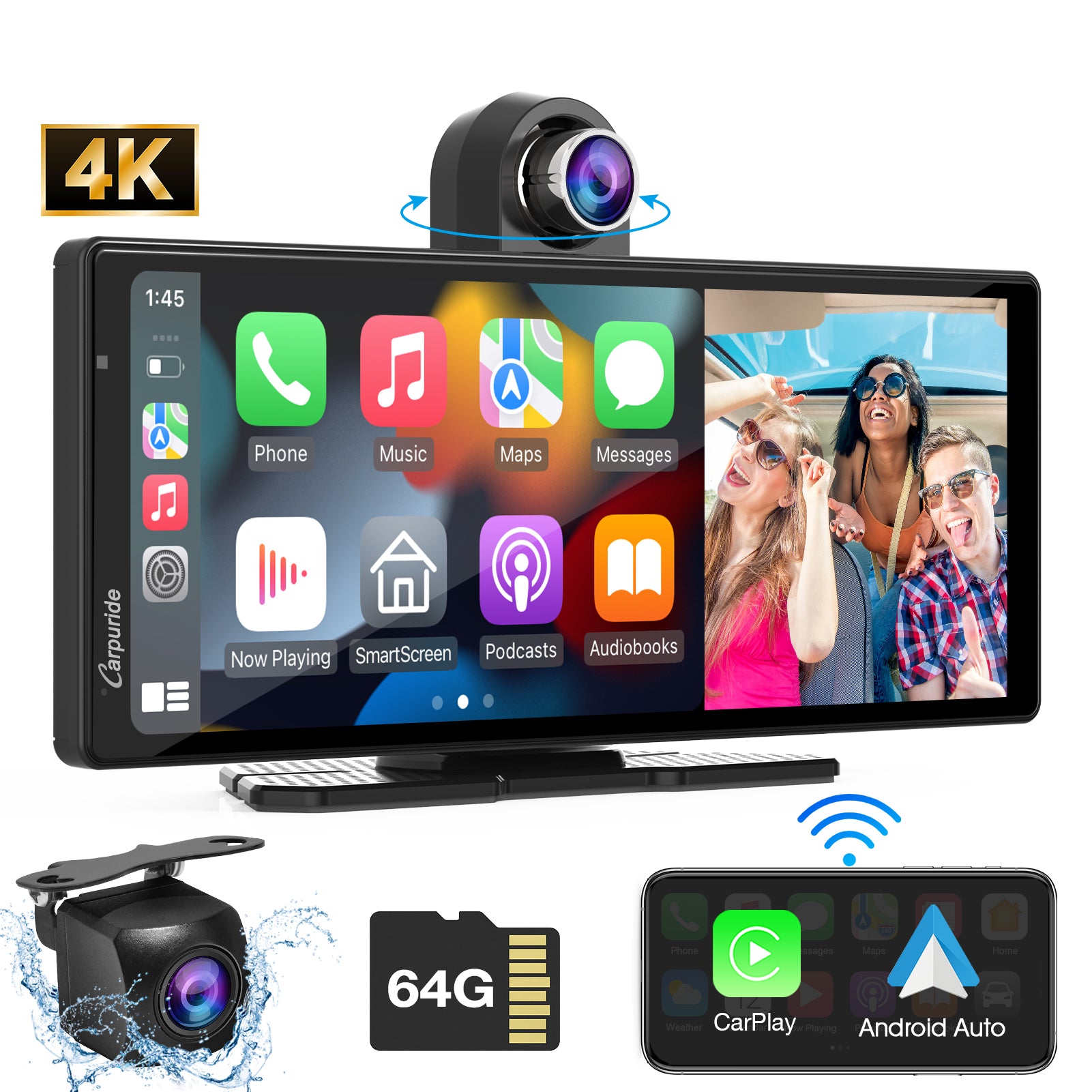 CARPURIDE W903 Portable Smart Multimedia Dashboard Console with Dual Cameras and DVR Function product image