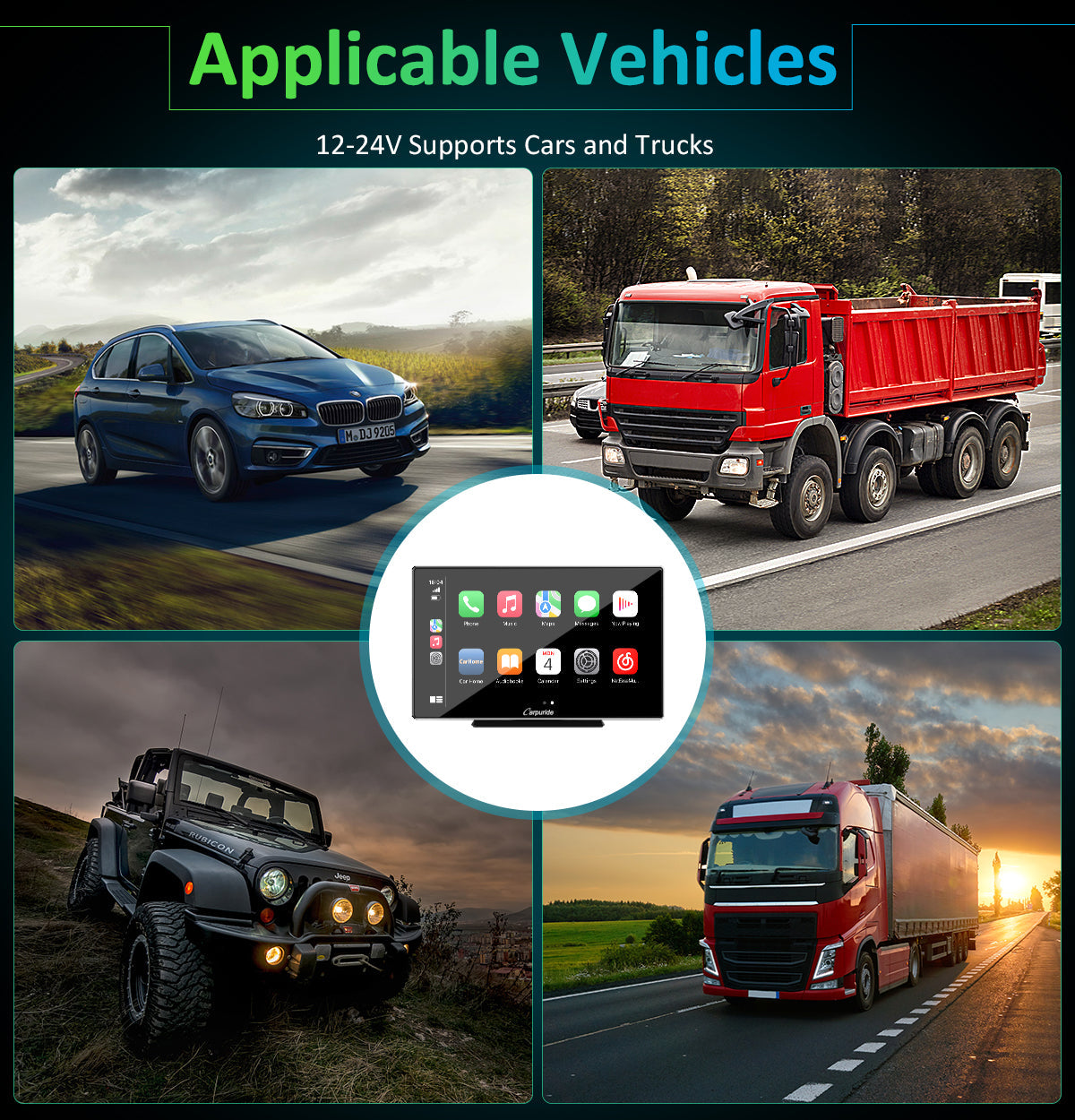 CARPURIDE Wireless Portable Car Stereo, support Google and Siri Assistant, 9 Inch IPS Touch screen, Car Radio Receiver with Carplay/ Android Auto/GPS /Mirror link/Bluetooth/FM/Light-sensing/EQ effect product image