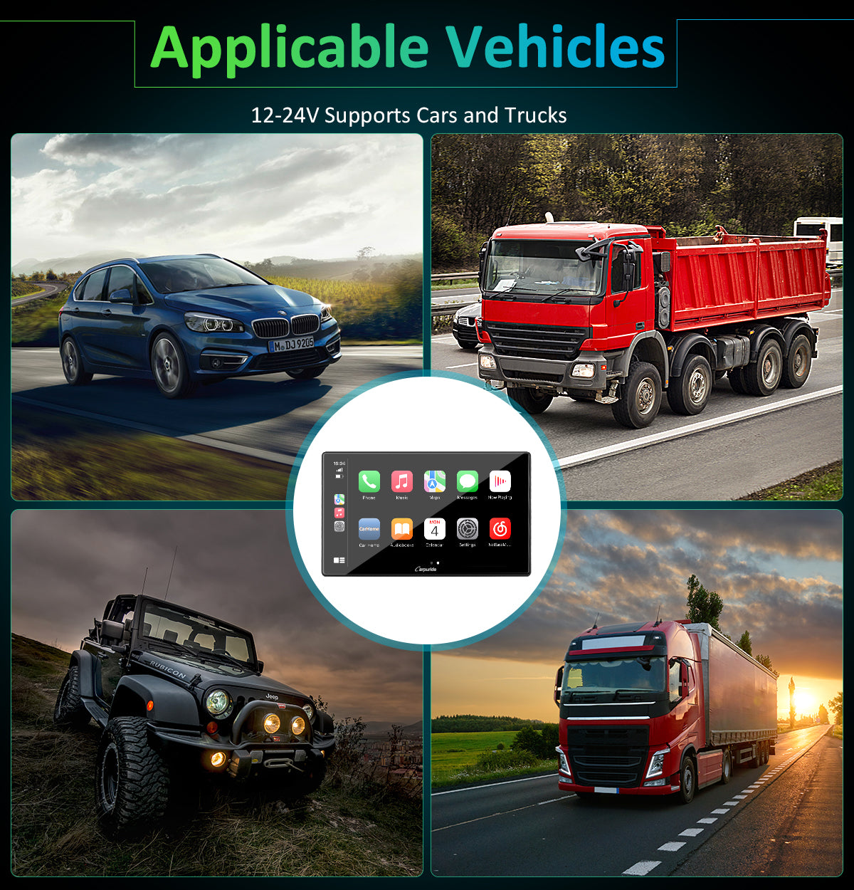 CARPURIDE Wireless Portable Car Stereo with Light-Sensitive,Dual 4Ω3W speakers, 9 Inch IPS Touchscreen Car Radio Receiver Works with Carplay/Android Auto/Mirror Link/Bluetooth/Google/Siri/WiFi/GPS Navigation product image