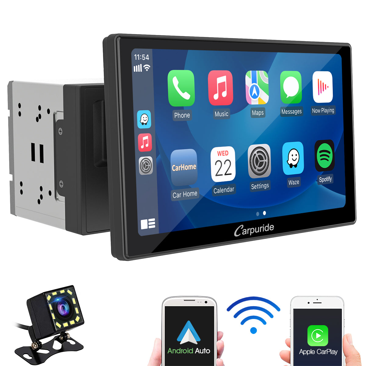 CARPURIDE YT09S Double Din Car Stereo with Wireless Apple CarPlay&Android Auto,9\" IPS Touch Screen, GPS Navigation, BT, USB, FM, Rear Camera, SWC product image