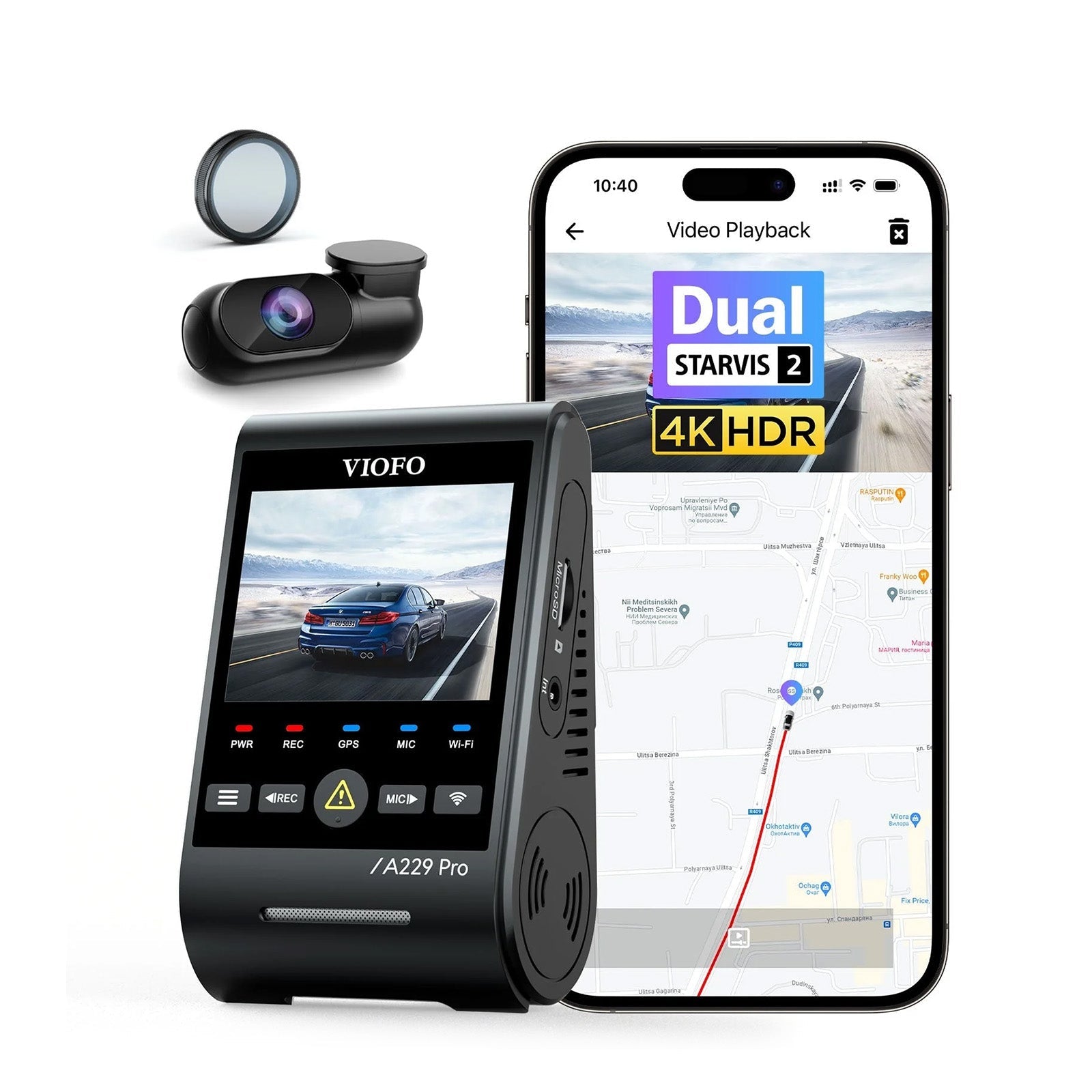 VIOFO A229 Pro 2CH Front and Rear 4K+2K HDR Dual Dash Cam with Sony STARVIS 2 Sensors Super Night Vision Voice Control product image
