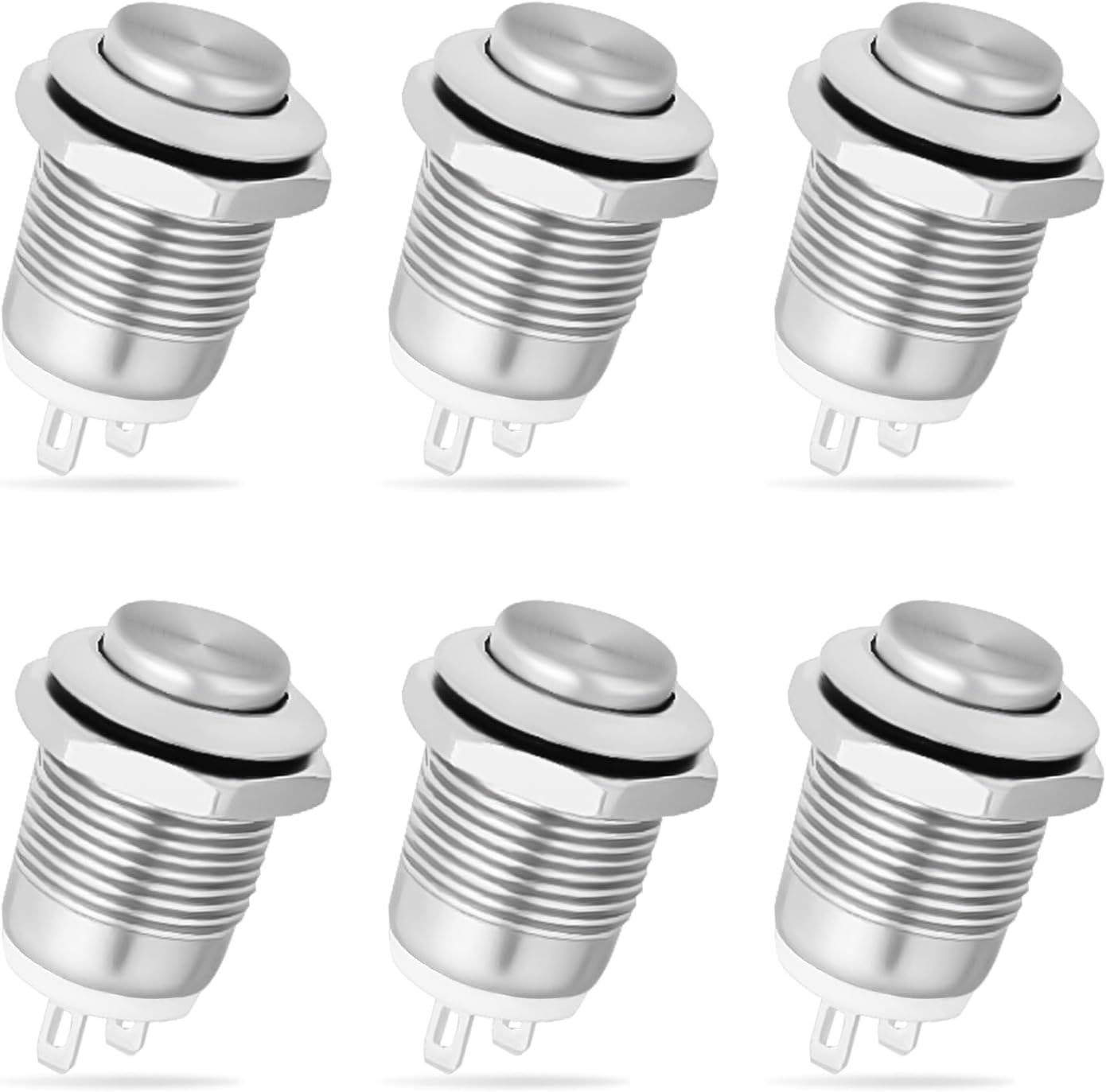 12mm Momentary Push Button Switch 6PCS 12V Waterproof Stainless Steel Small Round Power Push Button Switches 2 Pin for Car Automotive Truck Boat Marine Off-Road Vehicle product image