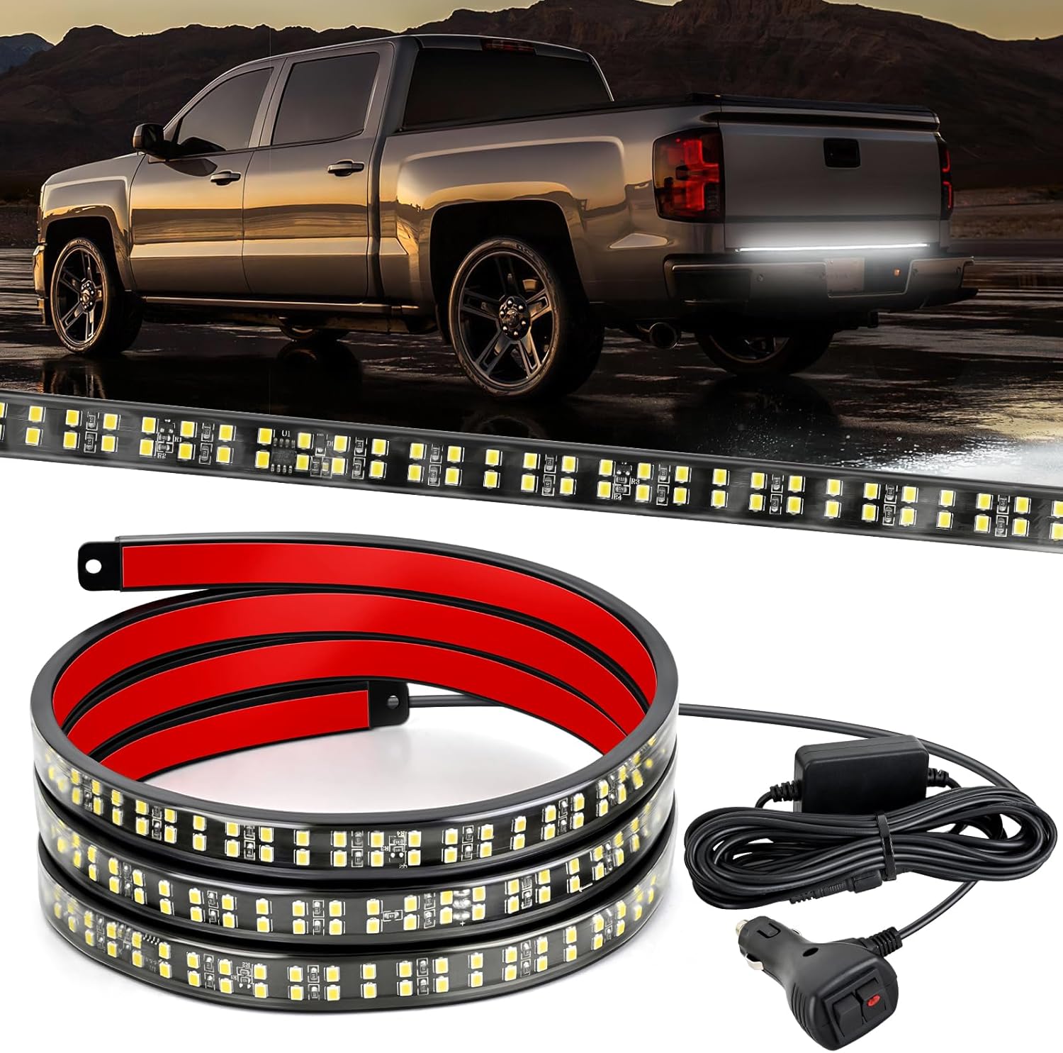 48 Inch Truck Tailgate Strobe Light Strip Tail Emergency Bar Rear Window Warning Lamp Ultra-Bright Double Row 288 LED for Pickup Trailers Construction Vehicles Car SUV, White product image