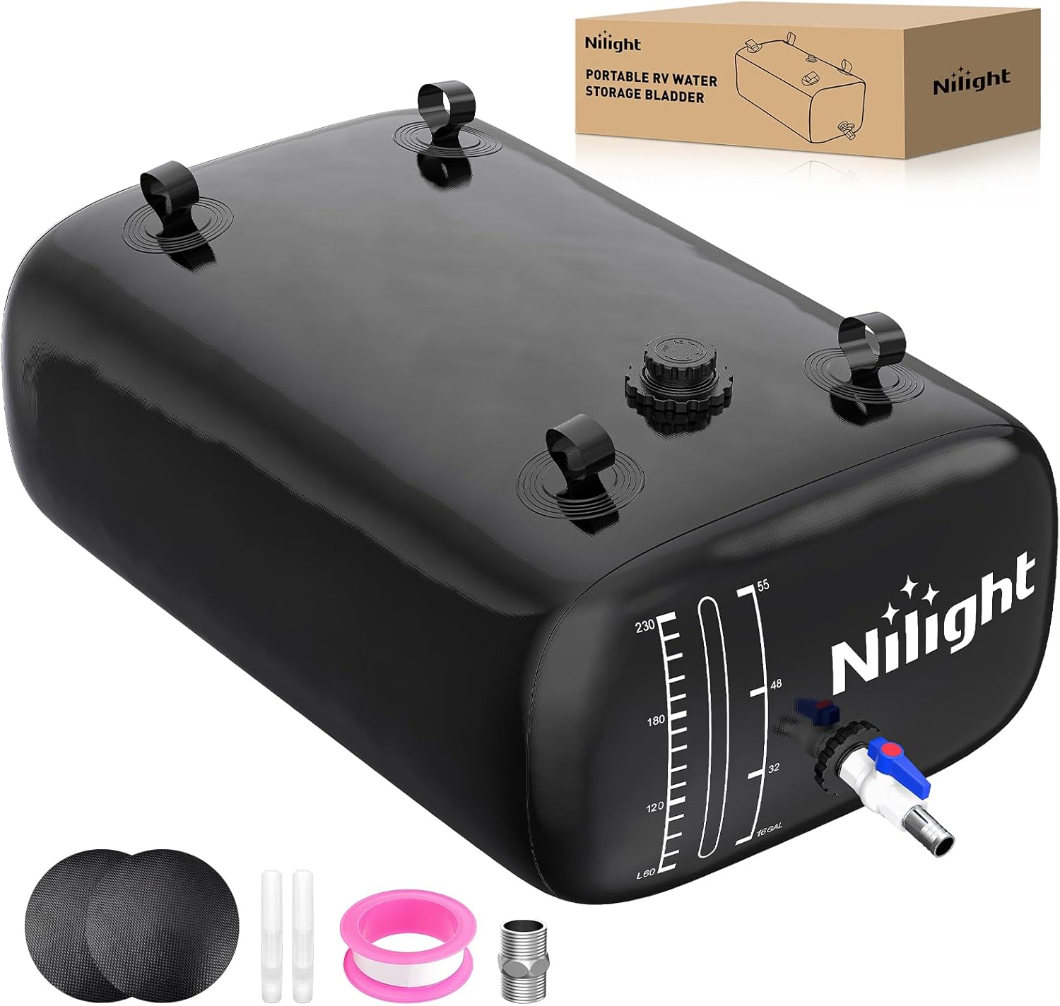 63Gal/240L Water Storage Bladder RV Potable Water Bladder Tank Camping 1000D PVC Foldable Collapsible Water Storage Containers for Truck Bed Carrier Garden Irrigation Emergency Water Use Black product image