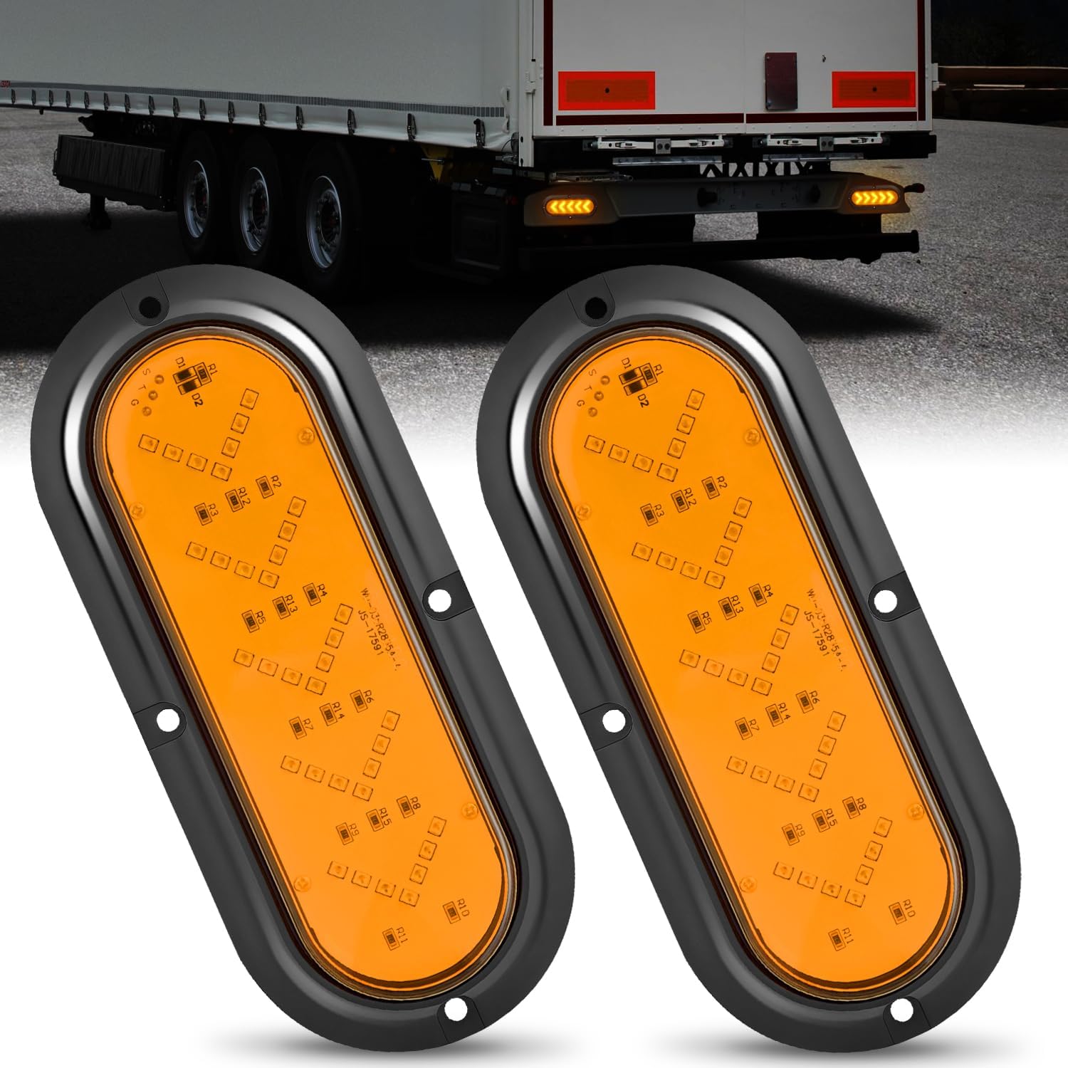 6Inch Oval Tail Light 2PCS 35LED Arrow Amber Running Turn Signals Lights Surface Mount Waterproof for 12V Caravan Truck RV Camper Trailer Bus product image
