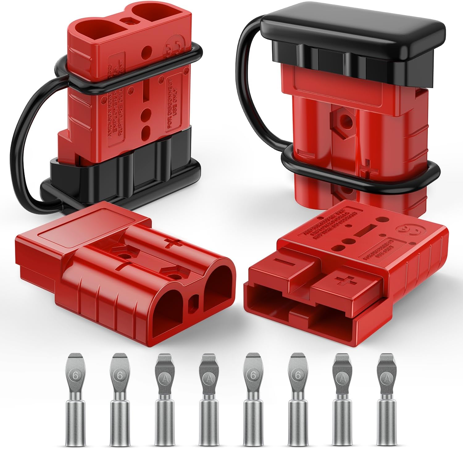 Anderson Connector 50AMP 6AWG Anderson Plug 12V-36V Battery Quick Connect/Disconnect Wire Harness Plugs Connectors Kit for 6 Gauge Cables Car Marine ATV Trailer Towing Winch Motor, 4 Pack Red product image