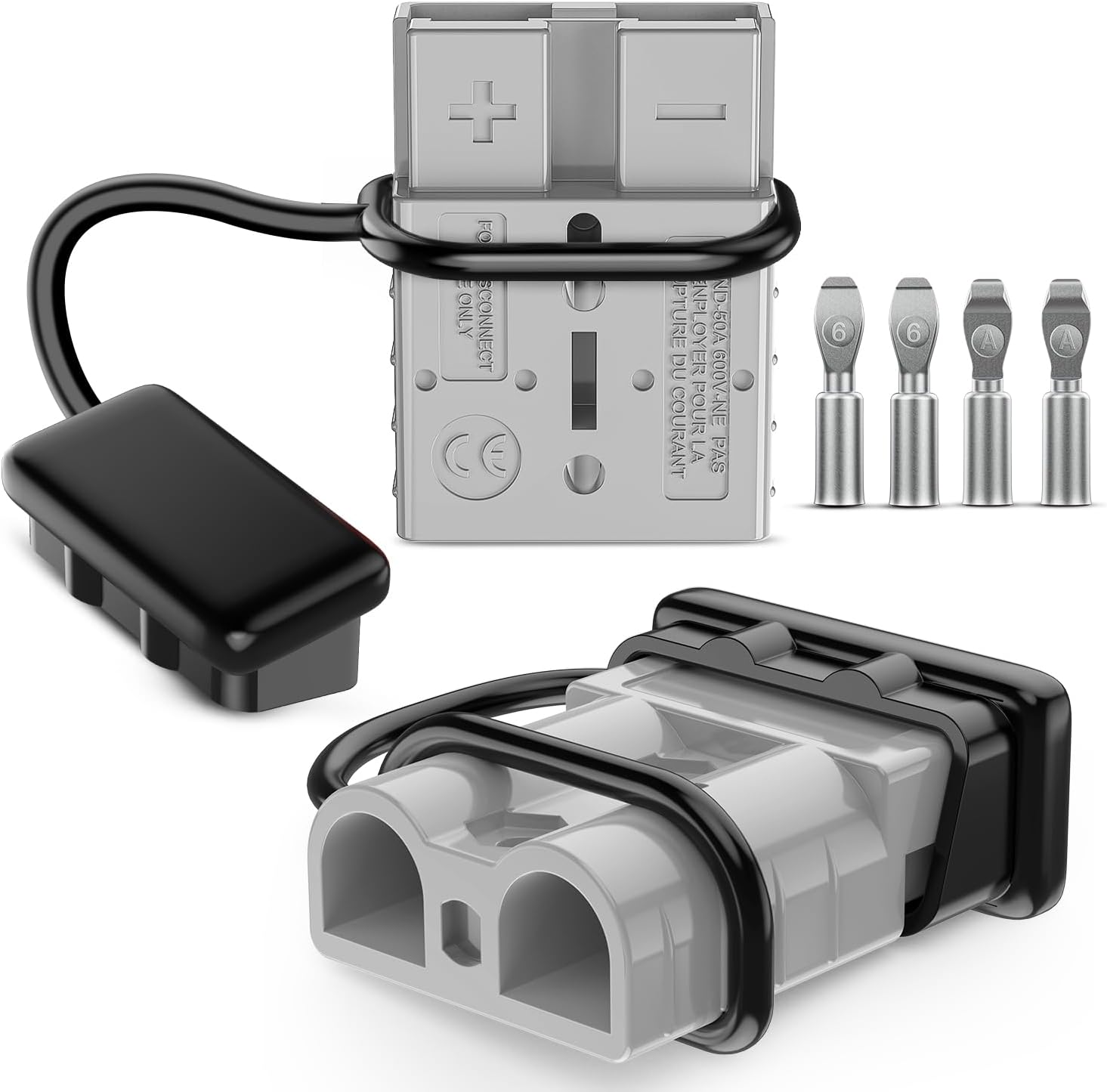 Anderson Connector 50AMP 6AWG Anderson Plug 12V-36V Battery Quick Connect/Disconnect Wire Harness Plugs Connectors Kit for 6 Gauge Cables Car Marine ATV Trailer Towing Winch Motor, 2 Pack Grey product image