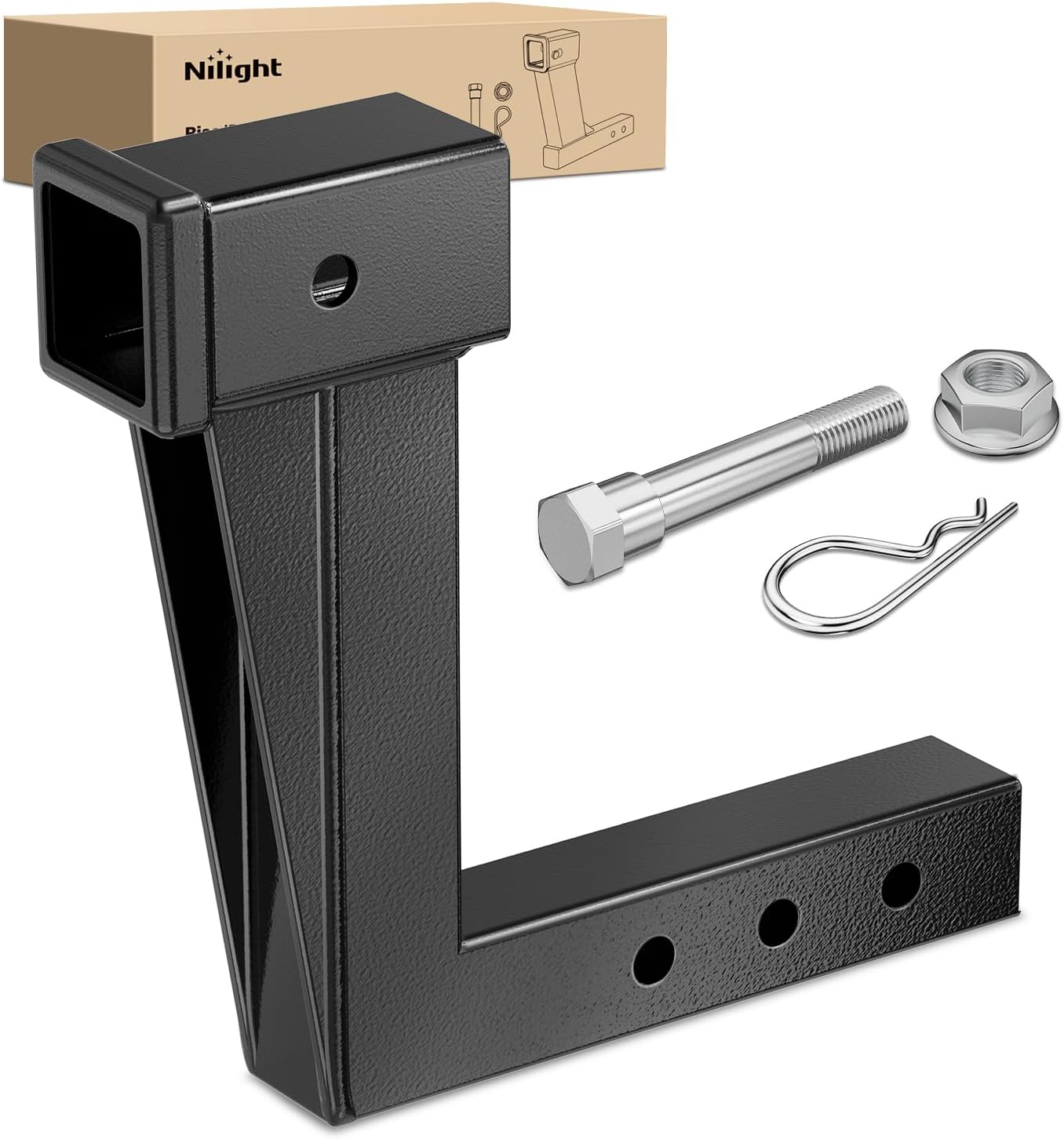 Trailer Hitch Extension Riser for 2 Inch Receiver with 10 Inch Rise Drop with Bolt Nut Clip 10,000 lbs Capacity Adjustable Extend 4.7 Inch 6.7 Inch 8.6 Inch Length Black Coated for Class I-VI Receivers product image