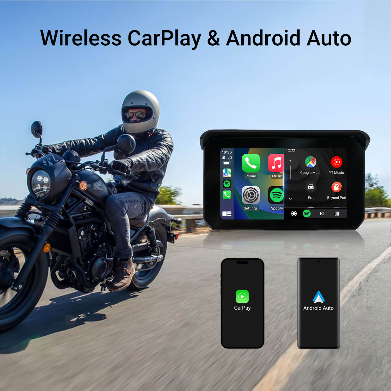 CarPlay Lite C5 SE Portable Motorcycle GPS Wireless CarPlay/Android Auto Screen product image