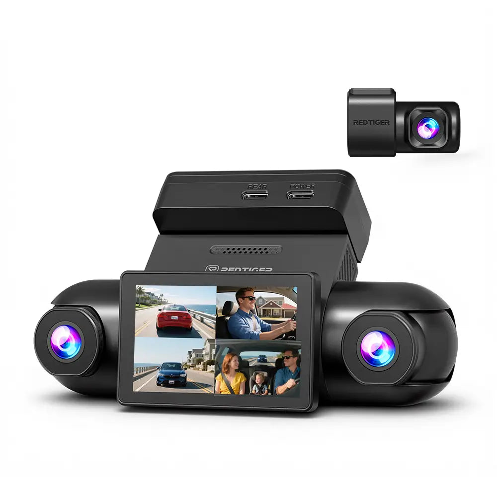REDTIGER 4 Channel Dash Cam, 360° View Car Camera with Dual STARVIS 2, 2.5K Front & Cabin + 1080P Rear & Side, 5.8GHz WiFi, IR Night Vision, 4 Adjustable Lenses, 128GB Card Included product image