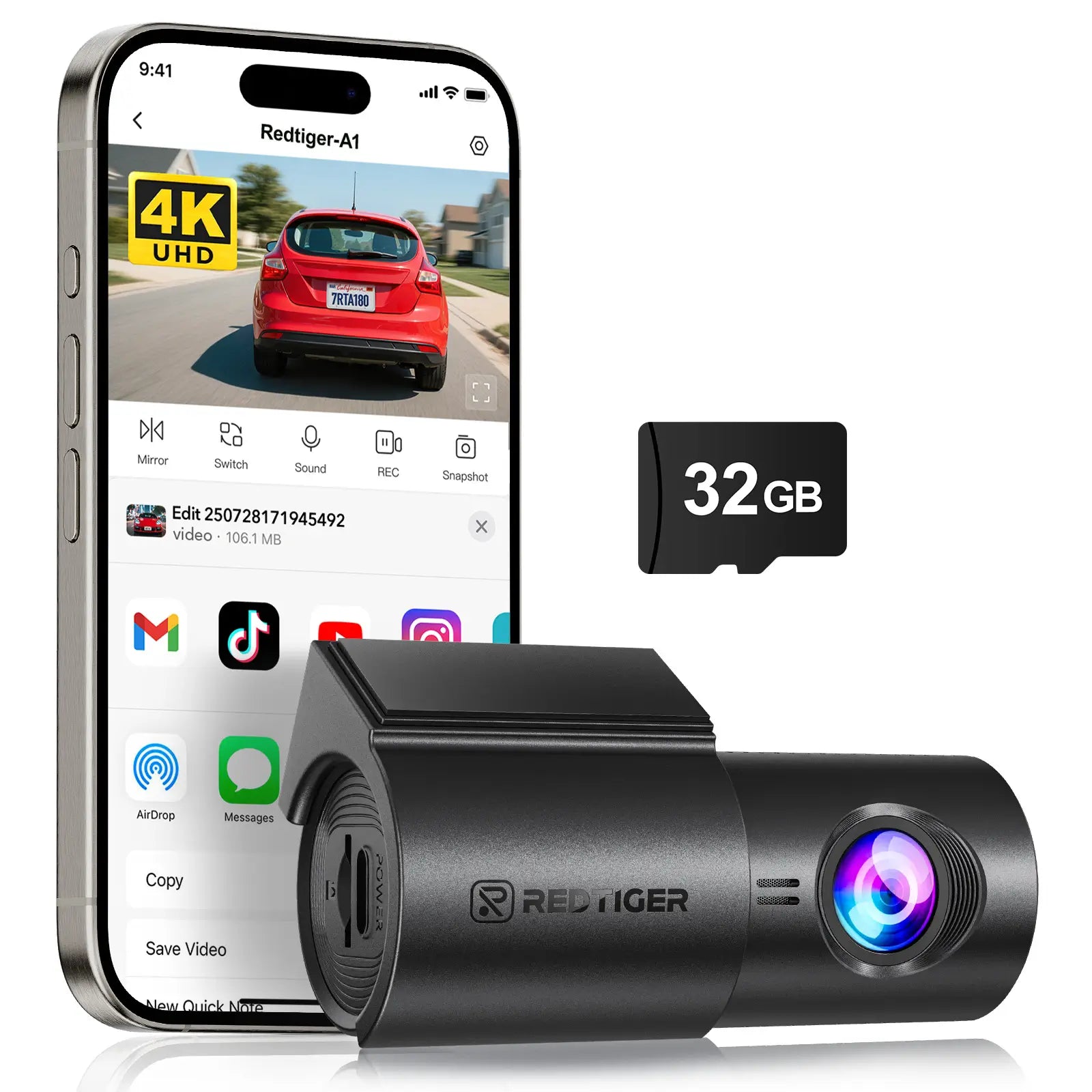 REDTIGER 4K Dash Cam with WiFi & APP Control, Compact Mini Car Camera,Super Night Vision, G-Sensor, 24H Parking Mode, Loop Recording product image