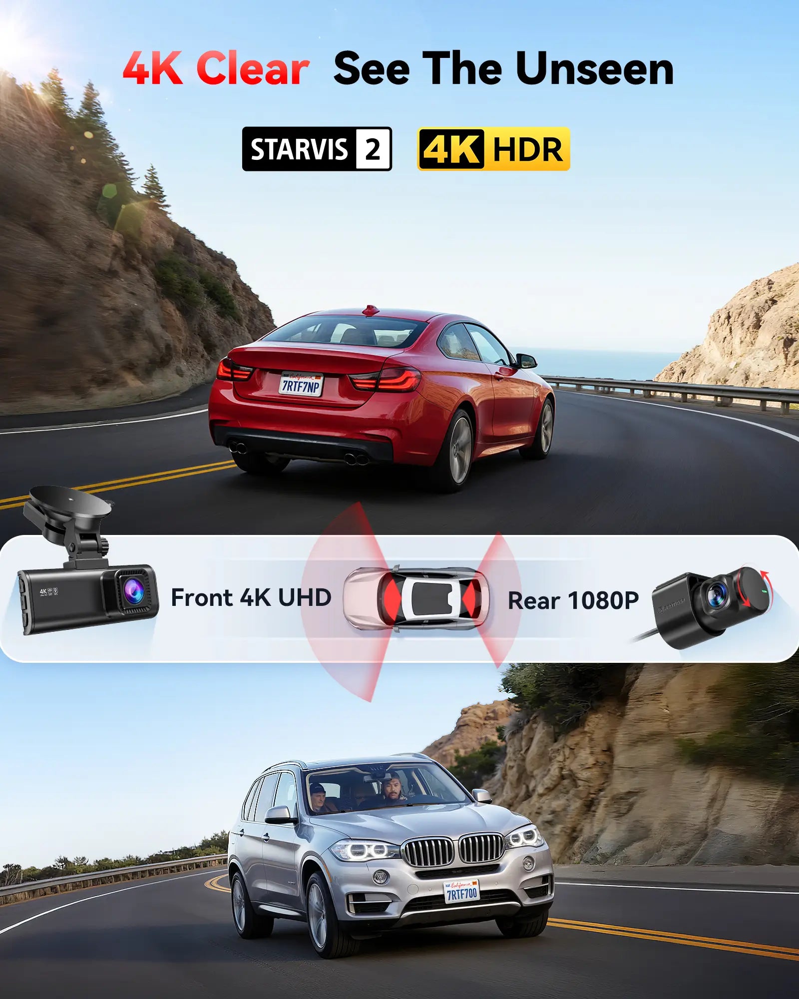 REDTIGER F7NP Dash Cam Front Rear, STARVIS 2 Sensor, 5.8GHz WiFi-20MB/s Fast Download, Dash Camera for Cars with GPS, HDR Night Vision, 170°Wide Angle, 24H Parking Mode product image