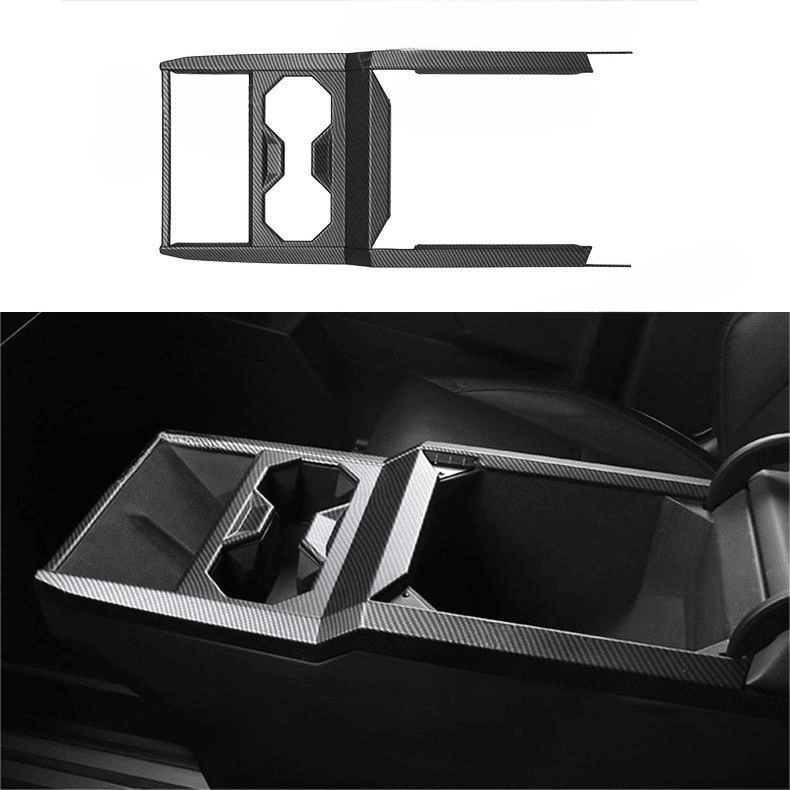 Cybertruck Center Console Cup Holder ABS Carbon Fiber Style Protective Overlay product image