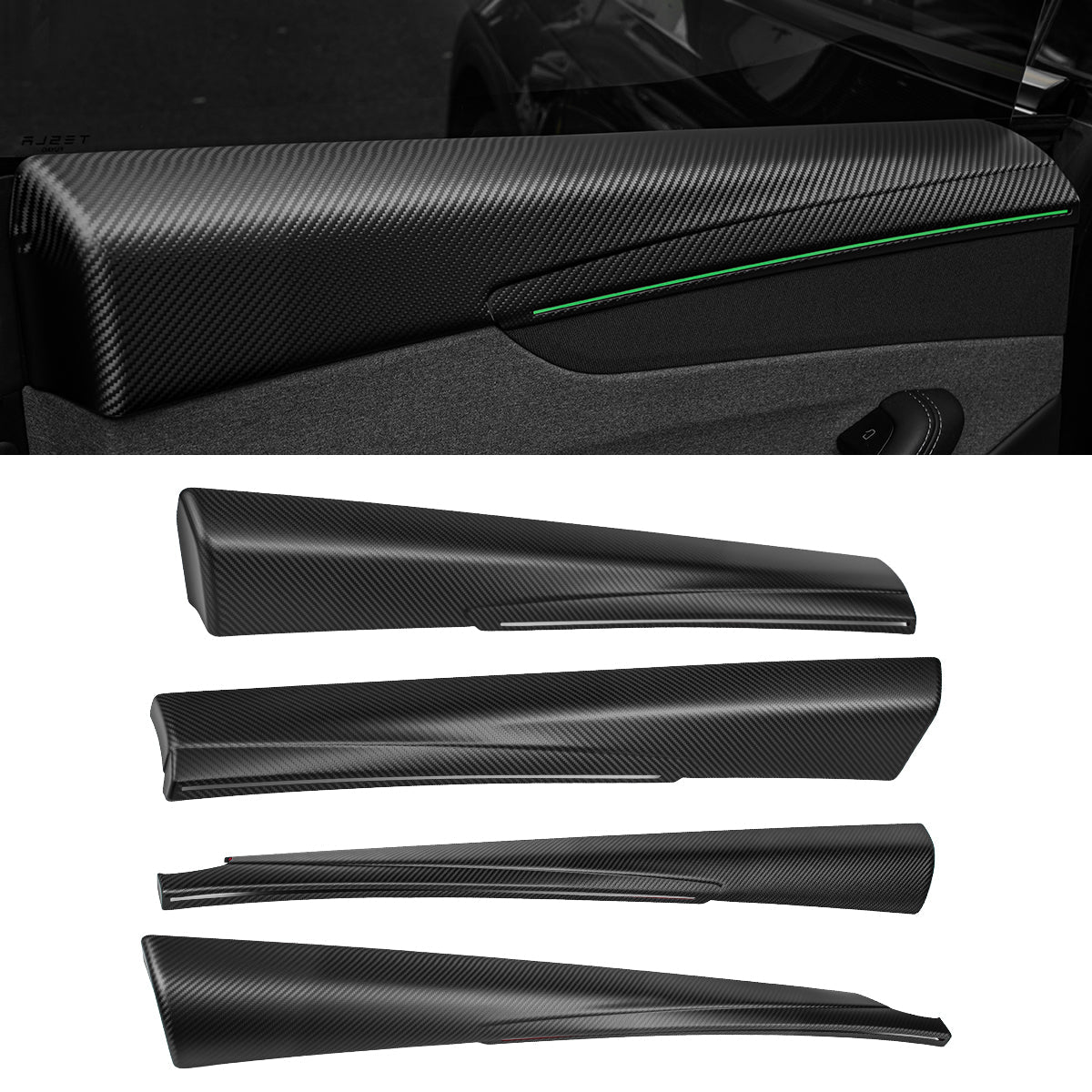 TESERY Dry Carbon Fiber Full Upper Oversized Extended Door Panel Overlays for Model Y Juniper product image
