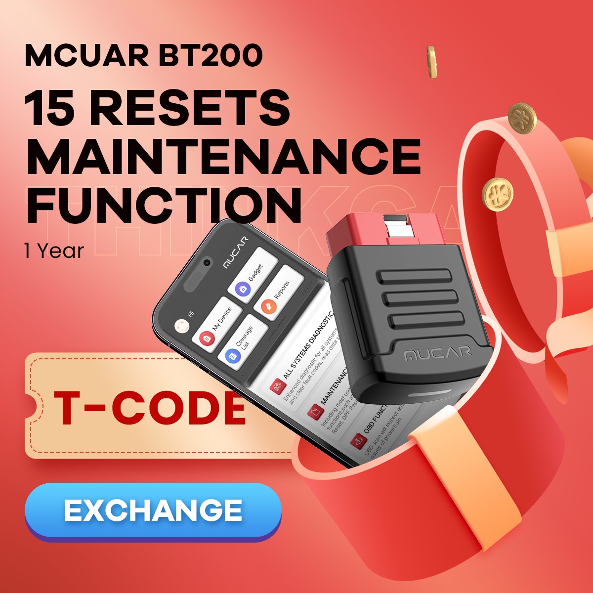 MUCAR BT200 T-CODE 15 Resets Maintenance Function 1 Year Free product image