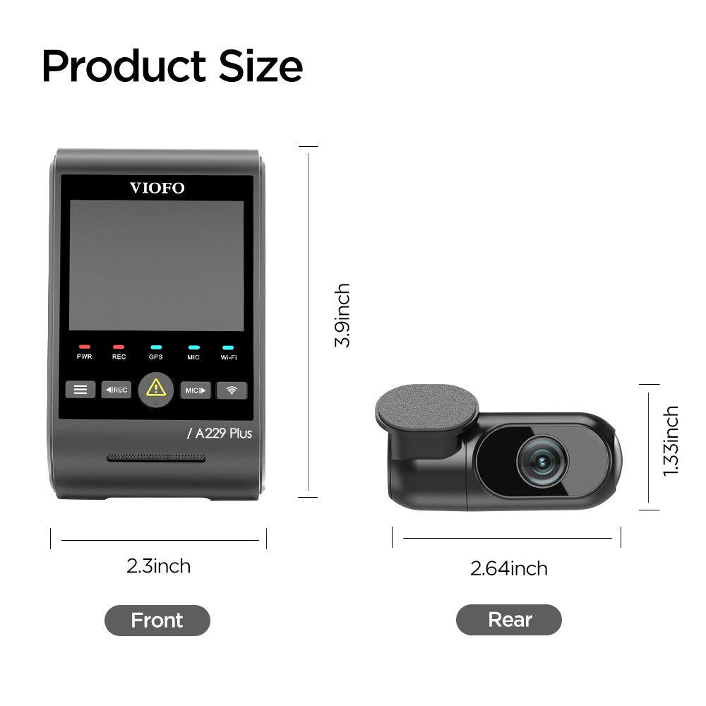 VIOFO A229 Plus 2CH Front and Rear 2K+2K HDR 5GHz Wi-Fi GPS Voice Control Dual Dash Camera with Sony STARVIS 2 Sensor product image