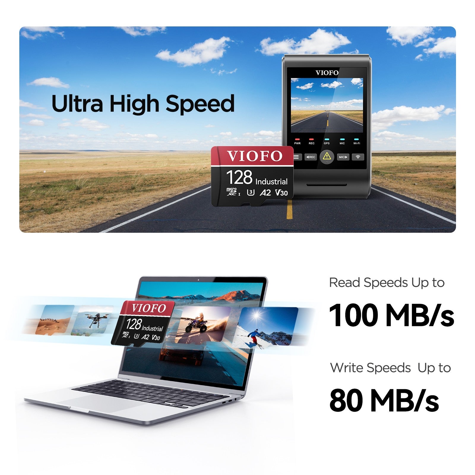 VIOFO 128GB Industrial Grade microSD Card, U3 A2 V30 High Speed Memory Card with Adapter, Support Ultra HD 4K Video Recording product image