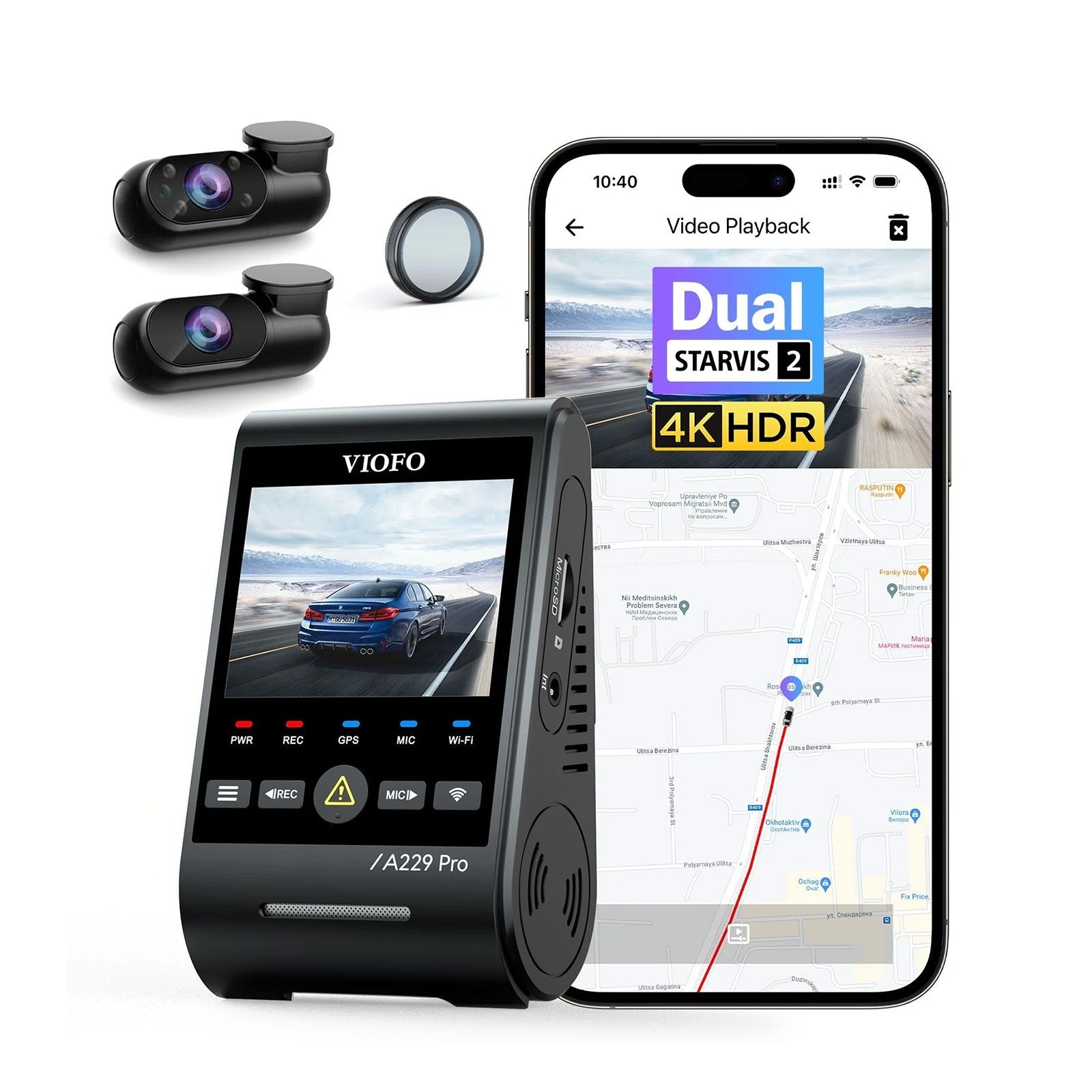 VIOFO A229 Pro 3CH 4K+2K+1080P HDR 3 Channels Car Dash Camera with Sony STARVIS 2 Sensors for Lyft Taxi Ridesharing Drivers product image