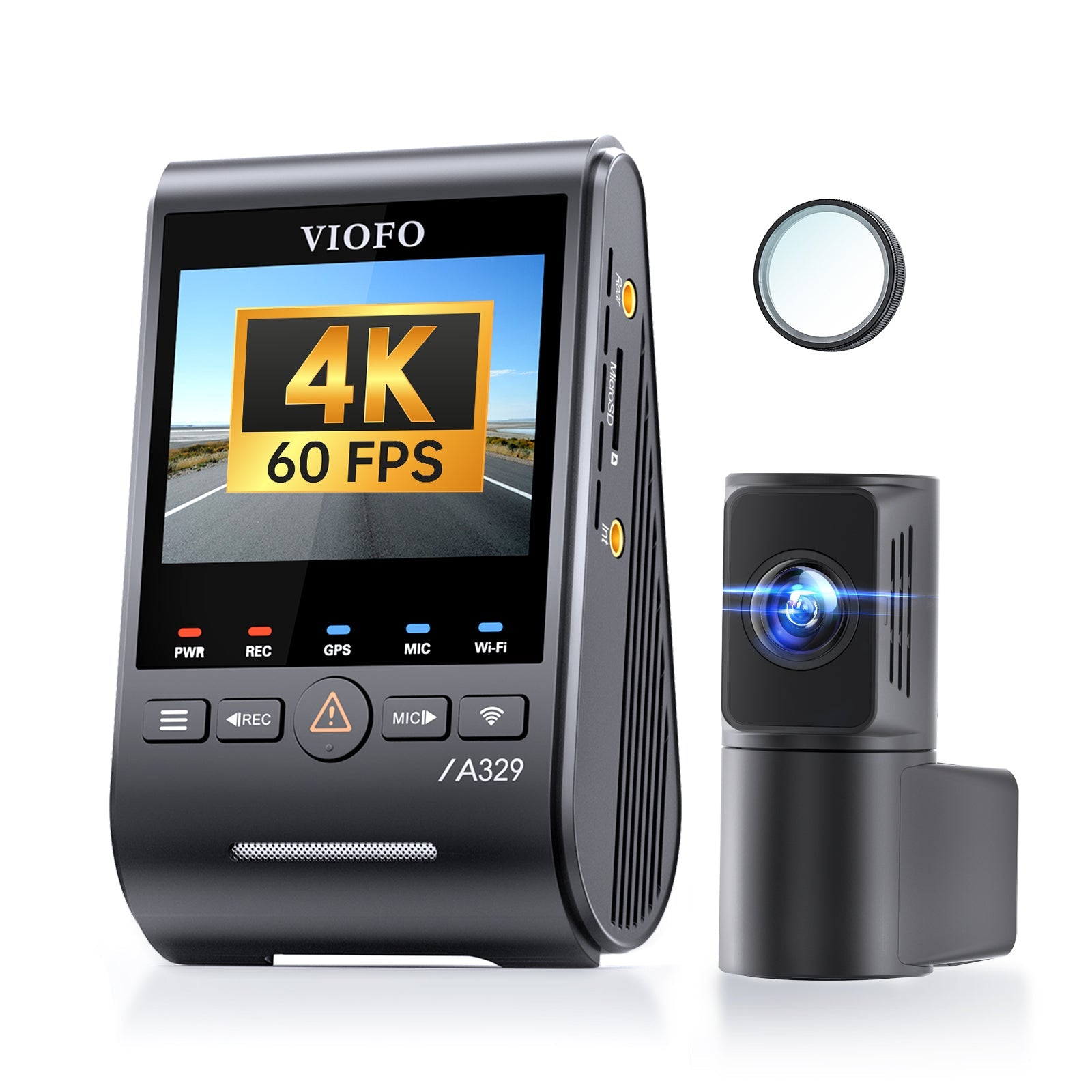 VIOFO A329S 2CH 4K 60FPS+2K HDR Dash Cam with Sony STARVIS 2 Sensor, Built-in Wi-Fi 6 and GPS, Support SSD Storage, Low Power Impact Detection, Hybrid Parking Recording product image