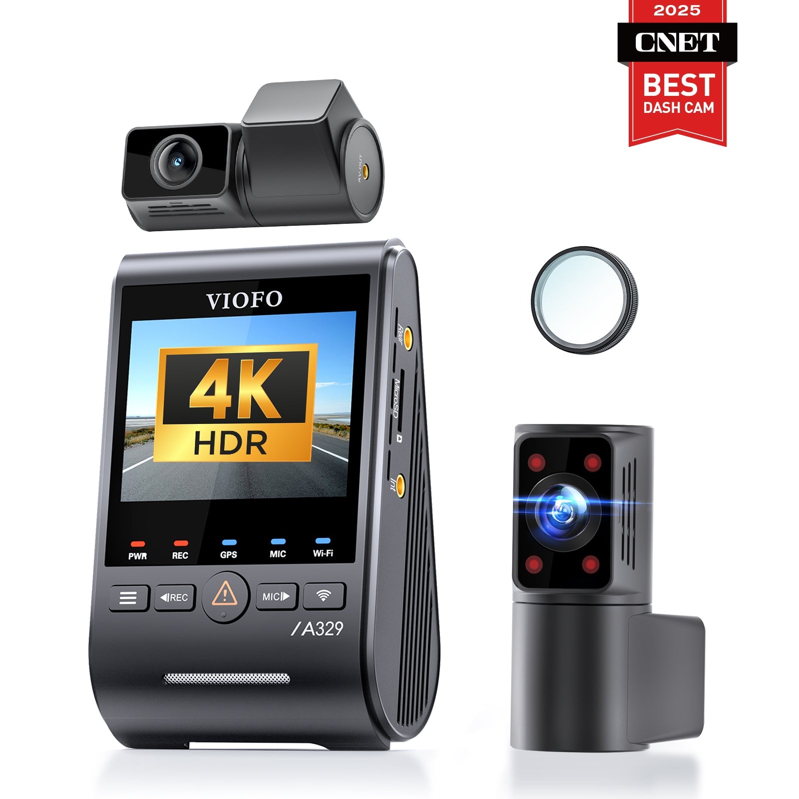 VIOFO A329S 3CH First 4K 30FPS Front+2K Wide 210° FOV Fisheye Cabin+2K Rear Dash Cam with STARVIS 2 Sensor 3-Channel HDR, Support SSD Storage product image