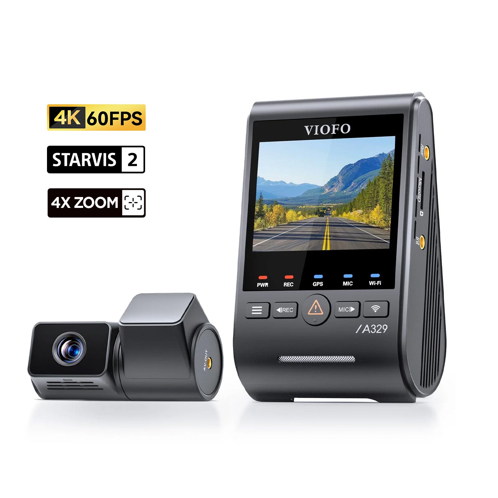 VIOFO A329T 2CH 4K 60FPS+2K Telephoto Camera with 4xOptical Zoom and Sony STARVIS 2 Sensor HDR, Support SSD Storage, Multiplex Video, Low Power Impact Detection, Hybrid Parking Recording product image