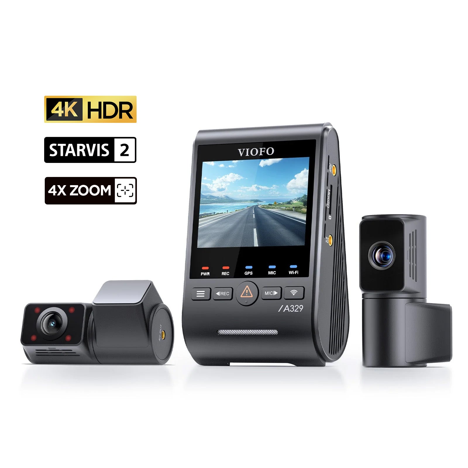 VIOFO A329TC 3CH 4K 30FPS Front+2K Telephoto+2K Fisheye Cabin Dashcam with Sony STARVIS 2 Sensor, 210° Ultra-Wide Angle Infrared Interior HDR Super Night Vision, 4x Optical Zoom Telephoto Capture Farther product image