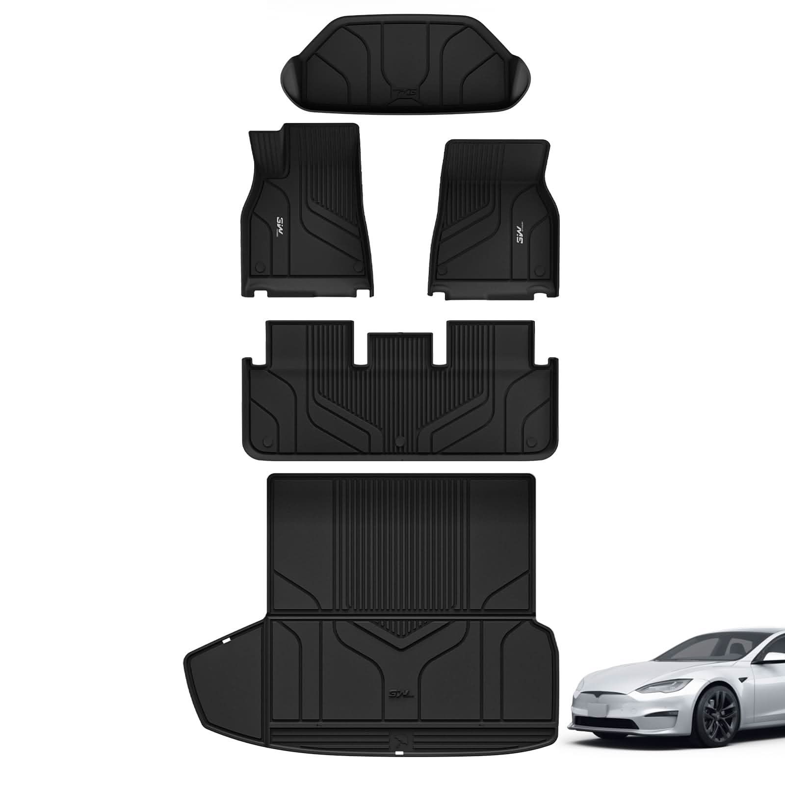 3W Tesla Model S 2022-2023 Custom Floor Mats & Trunk Mats TPE Material & All-Weather Protection product image