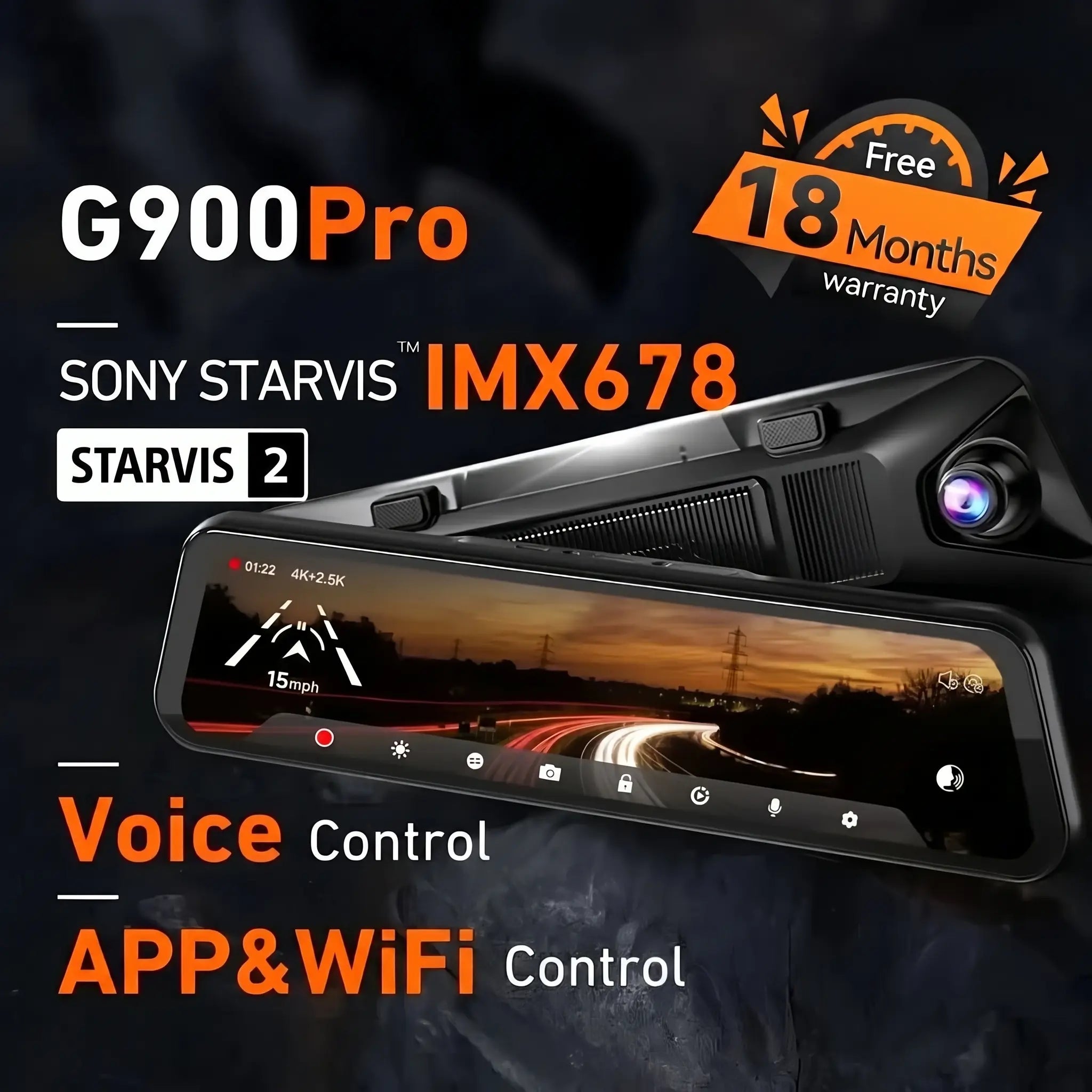 WOLFBOX G900Pro 12MP WiFi Touch Screen Rear View Mirror Dash Cam Smart Mirror with Exclusive 30-Month Warranty product image