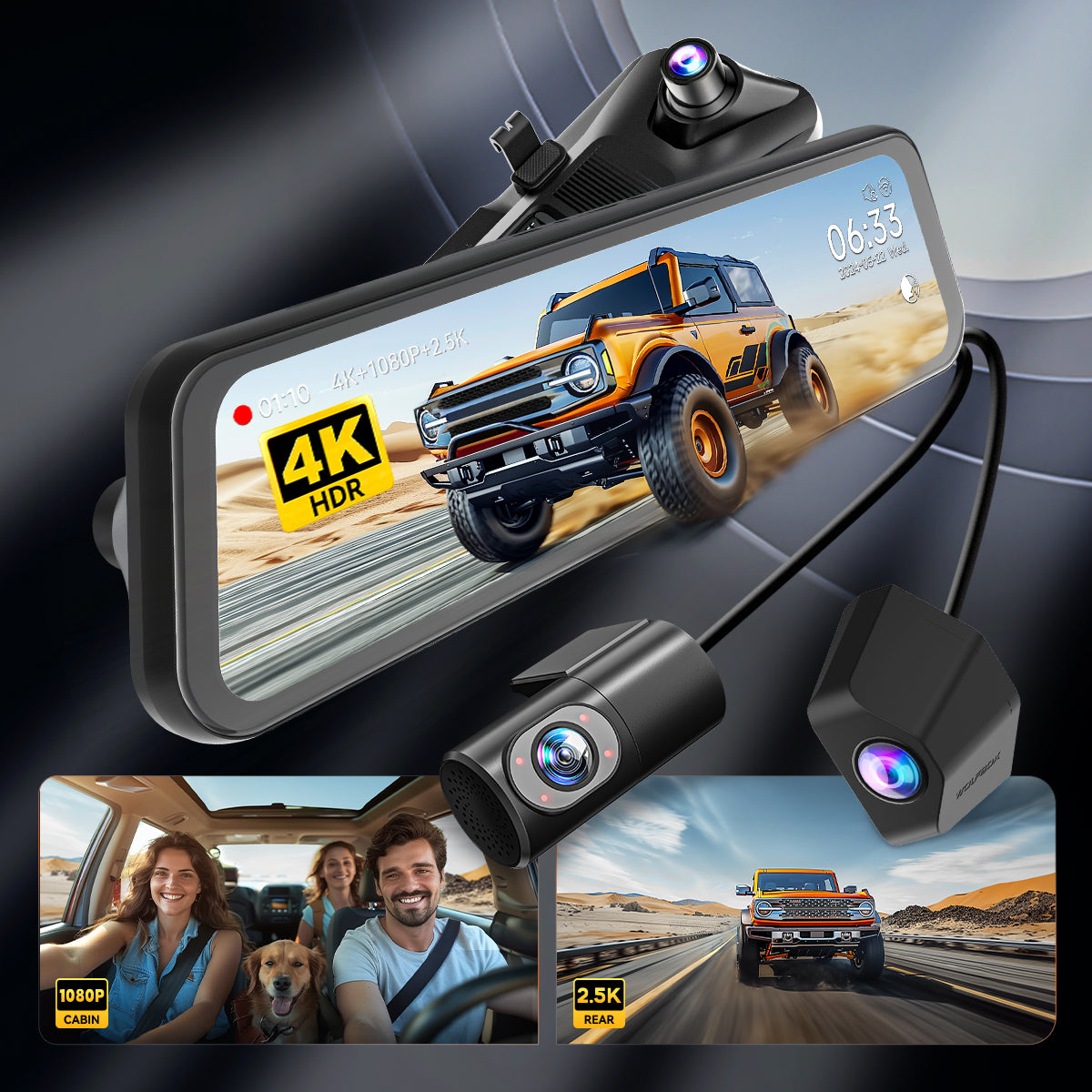 G900TriPro 4K+2.5K+1080P 3 Channel Cabin Monitor Mirror Dash Camera with Exclusive 30-Month Warranty product image