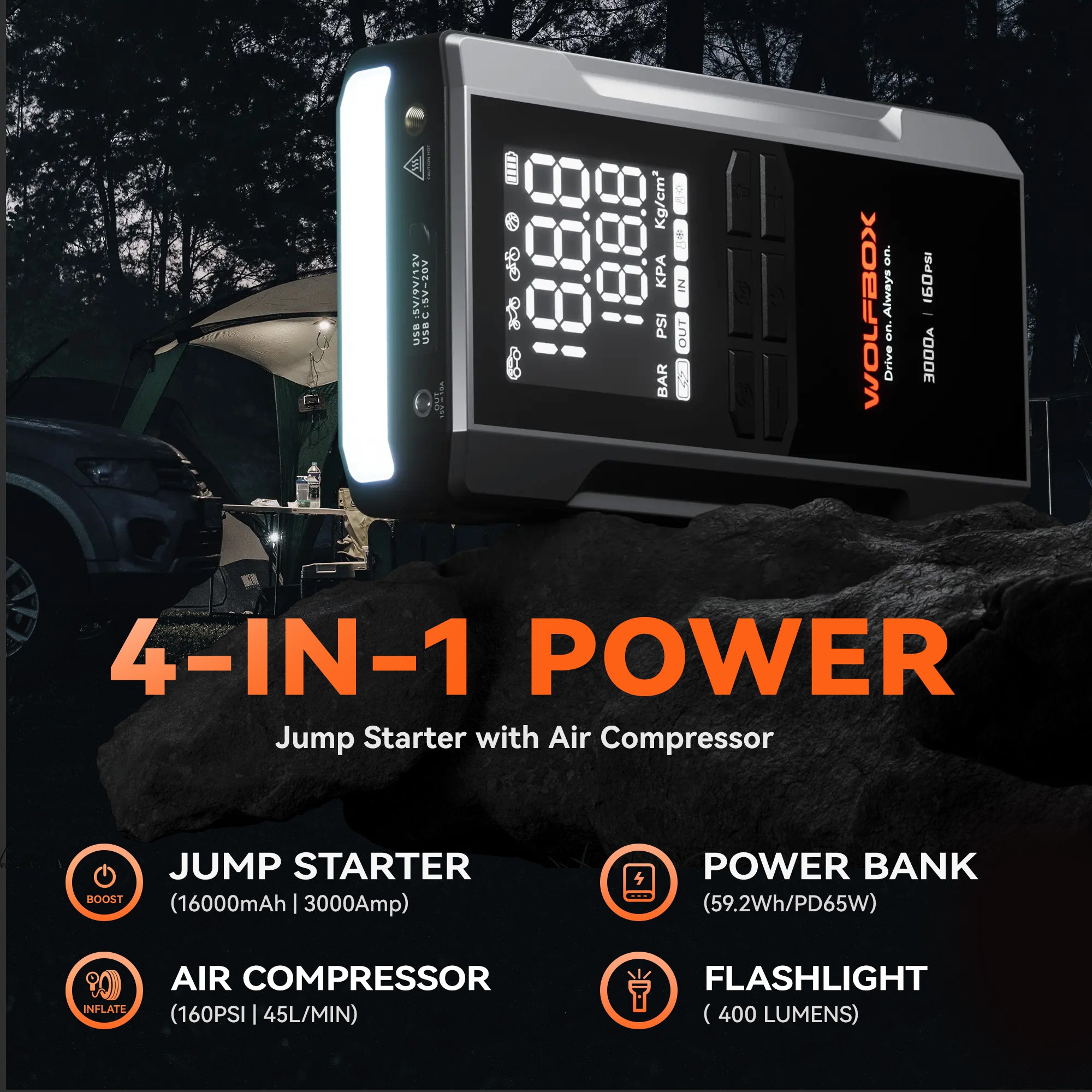WOLFBOX MegaVolt16 Air Portable 4-in-1 Jump Starter with Air Compressor product image